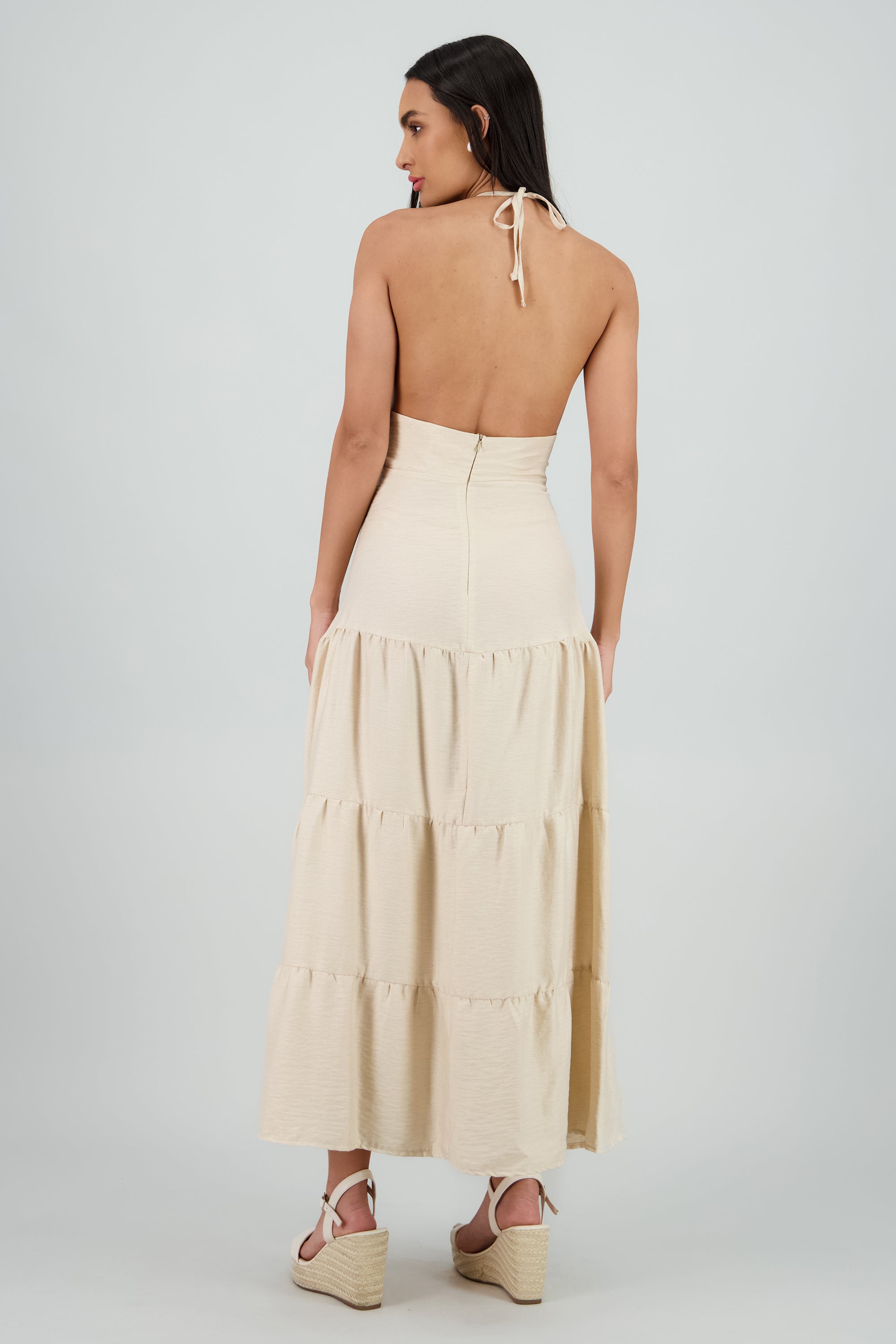 Vestido maxi halter lino CREMA