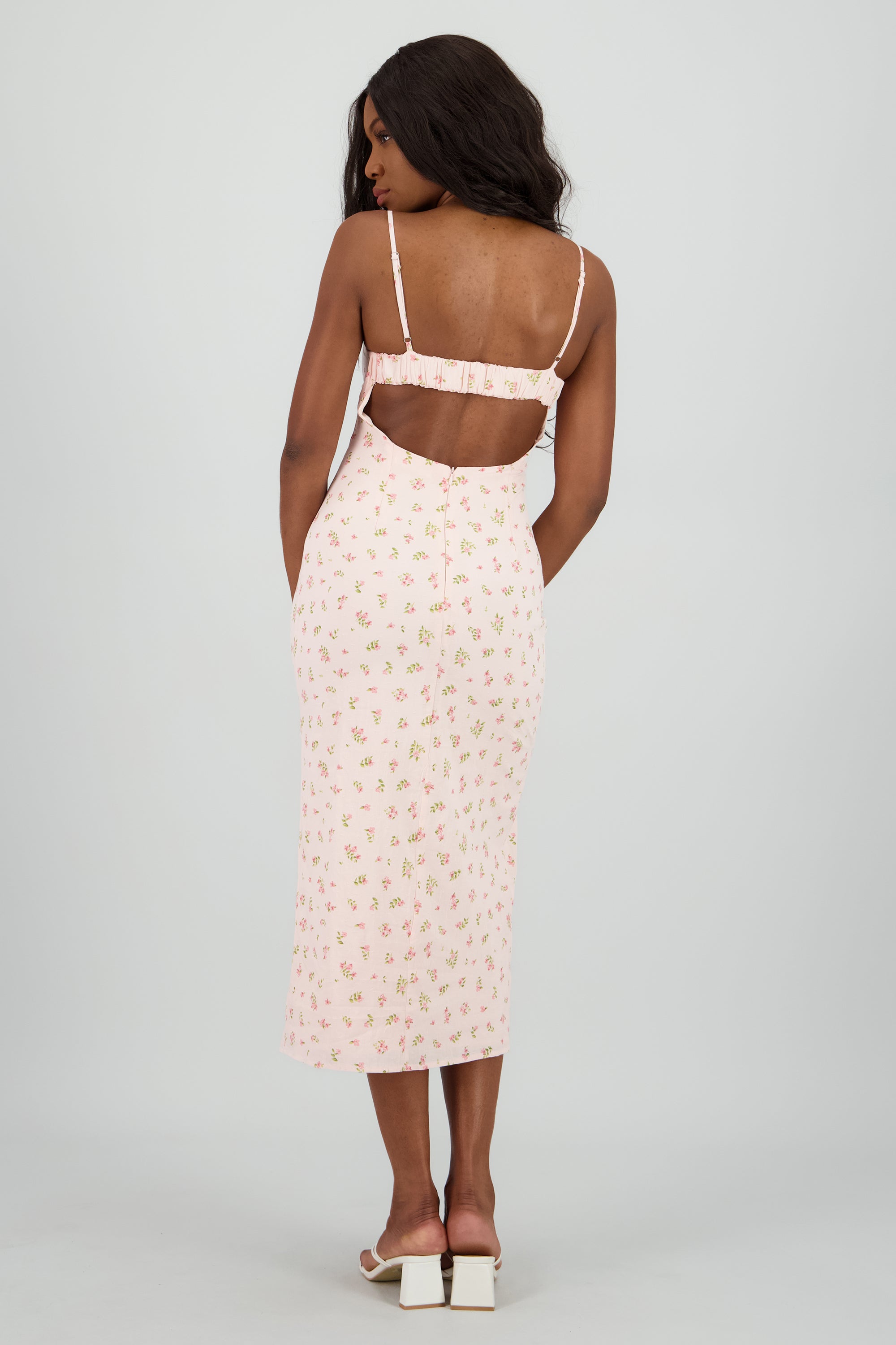 Vestido con detalle y estampado de flores ROSA COMBO