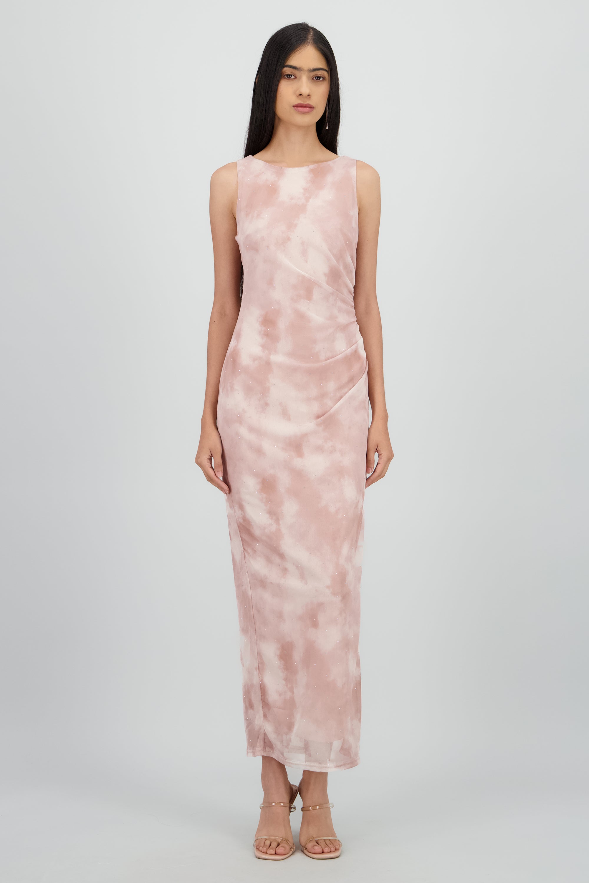 Maxi vestido fruncido cintura ROSA COMBO