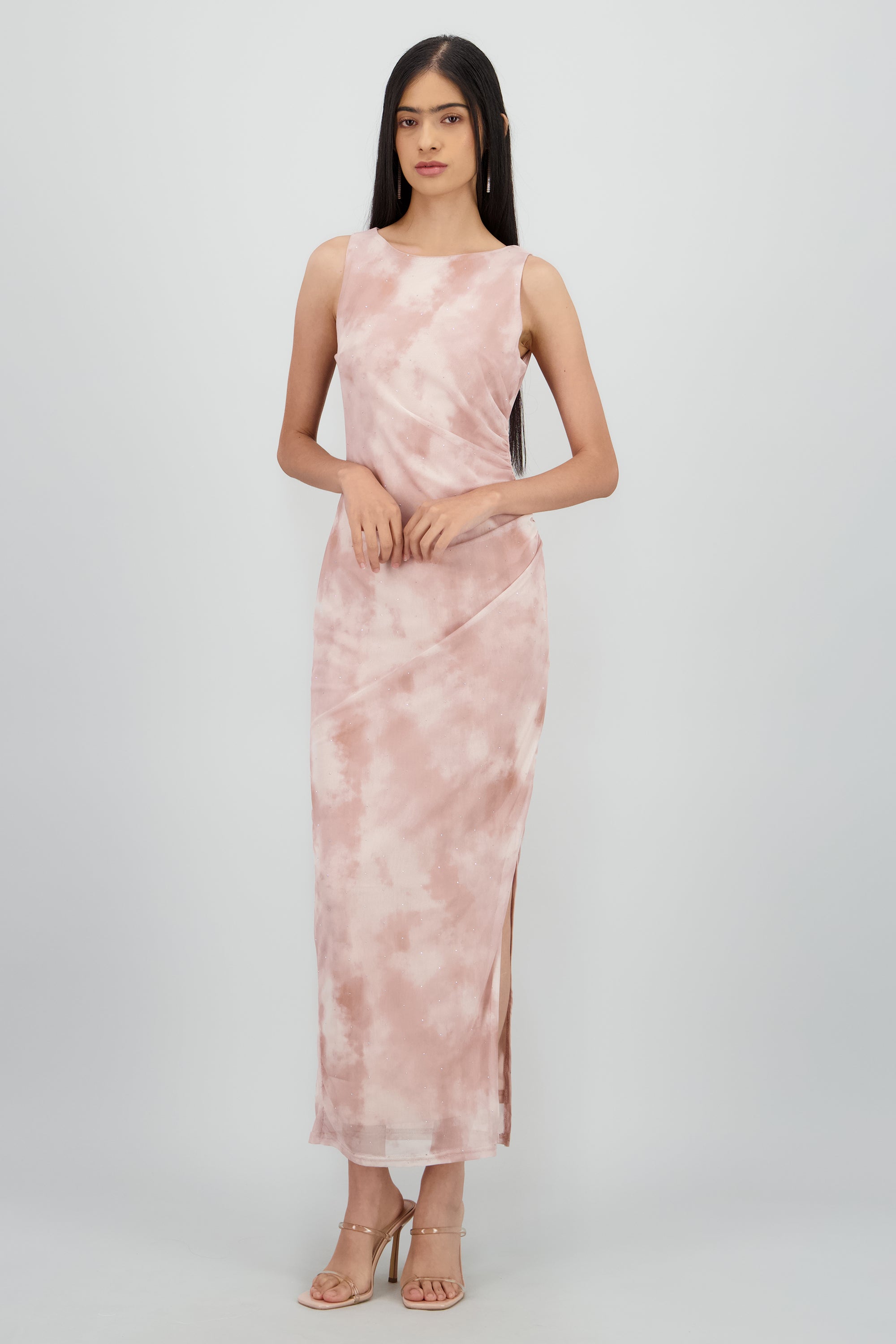 Maxi vestido fruncido cintura ROSA COMBO