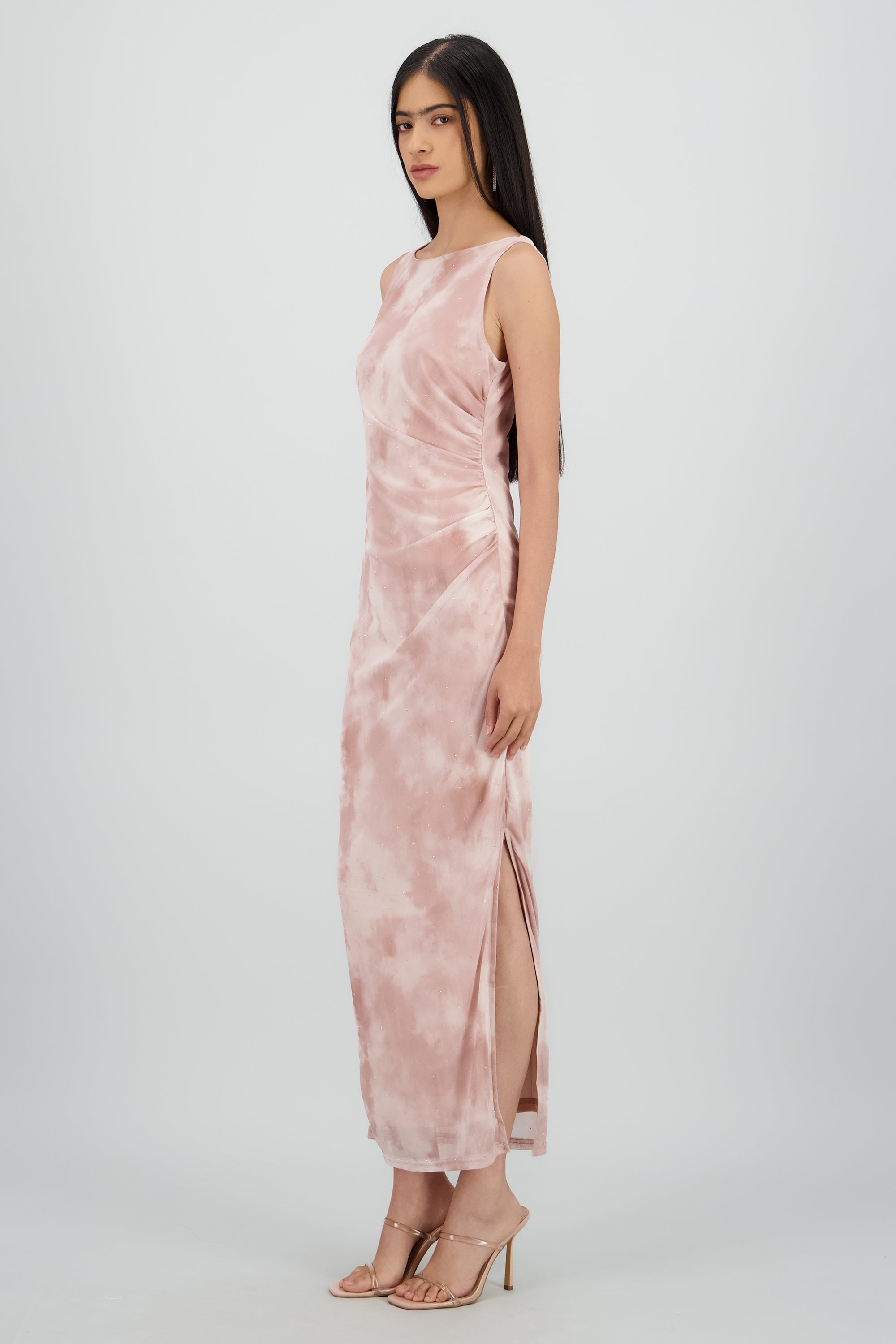 Maxi vestido fruncido cintura ROSA COMBO