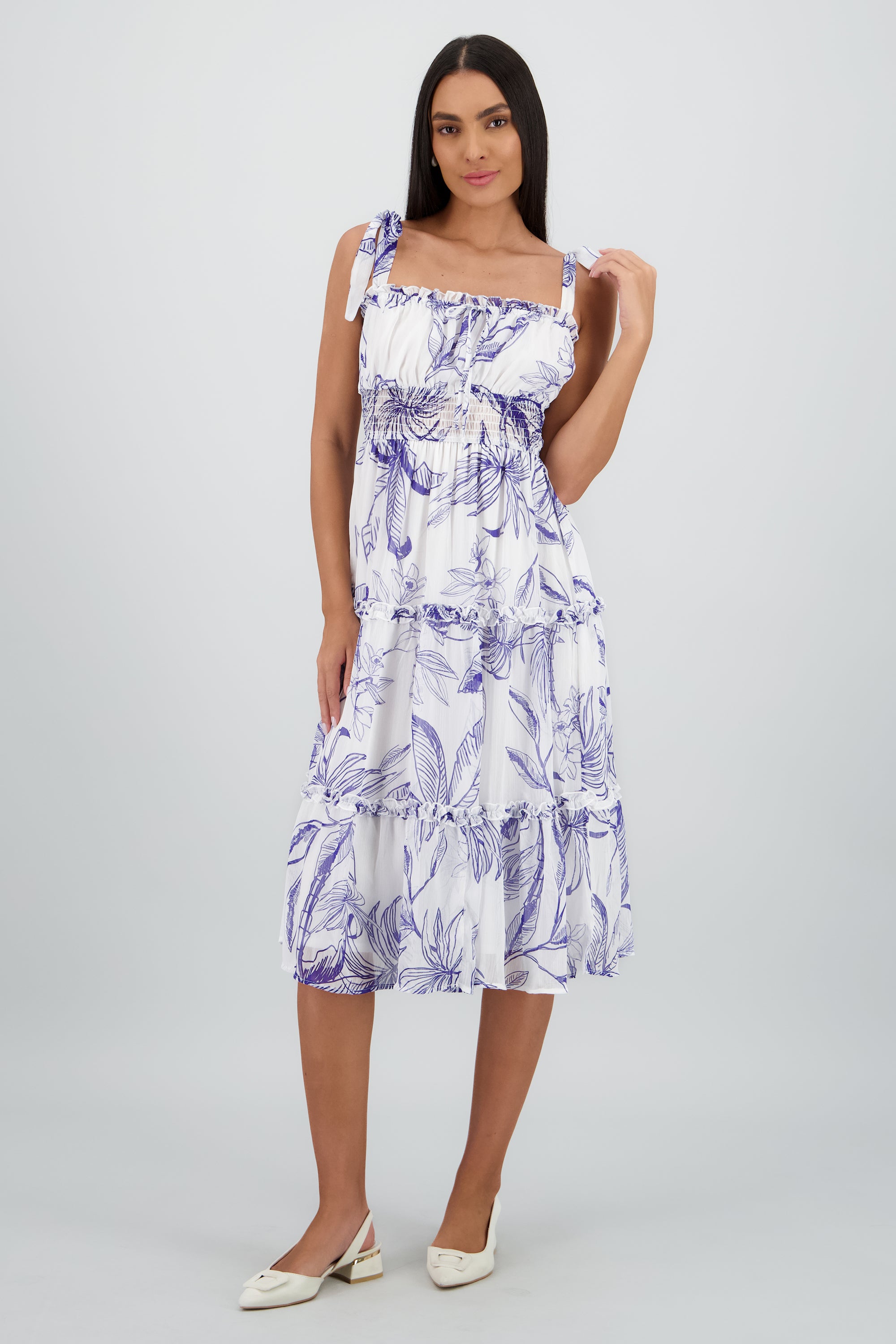 Vestido maxi tirantes estampado tropical AZUL COMBO