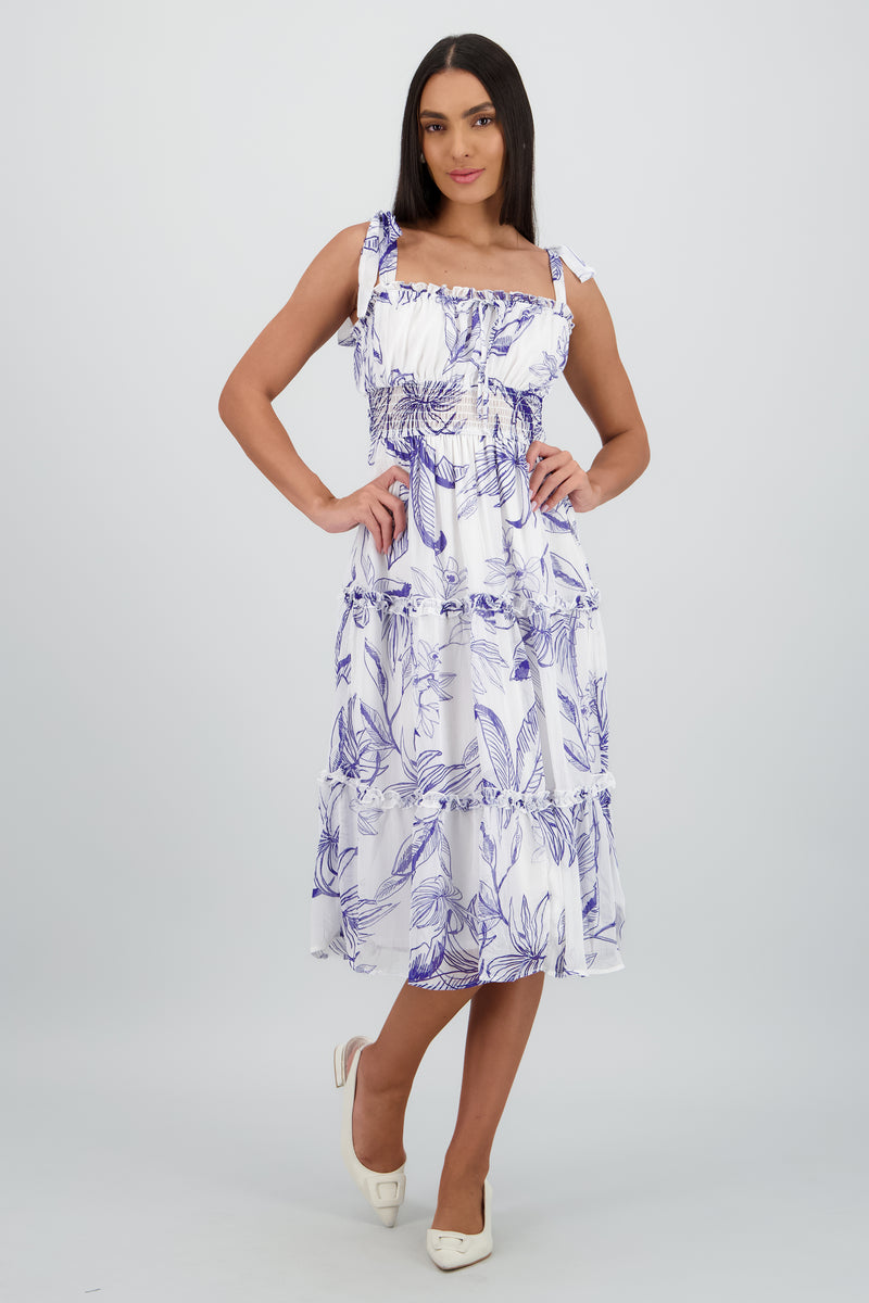 Mirabelle Un Hombro Gasa Vestido Con Tirante Flores Azul Océano Tallas Grandes