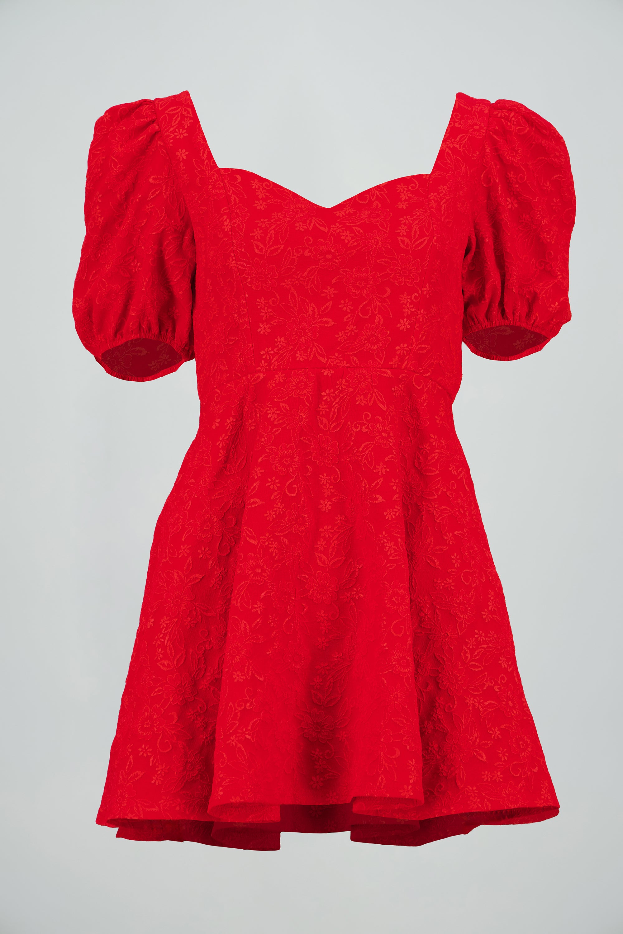 Vestido mini manga abullonada escote corazon