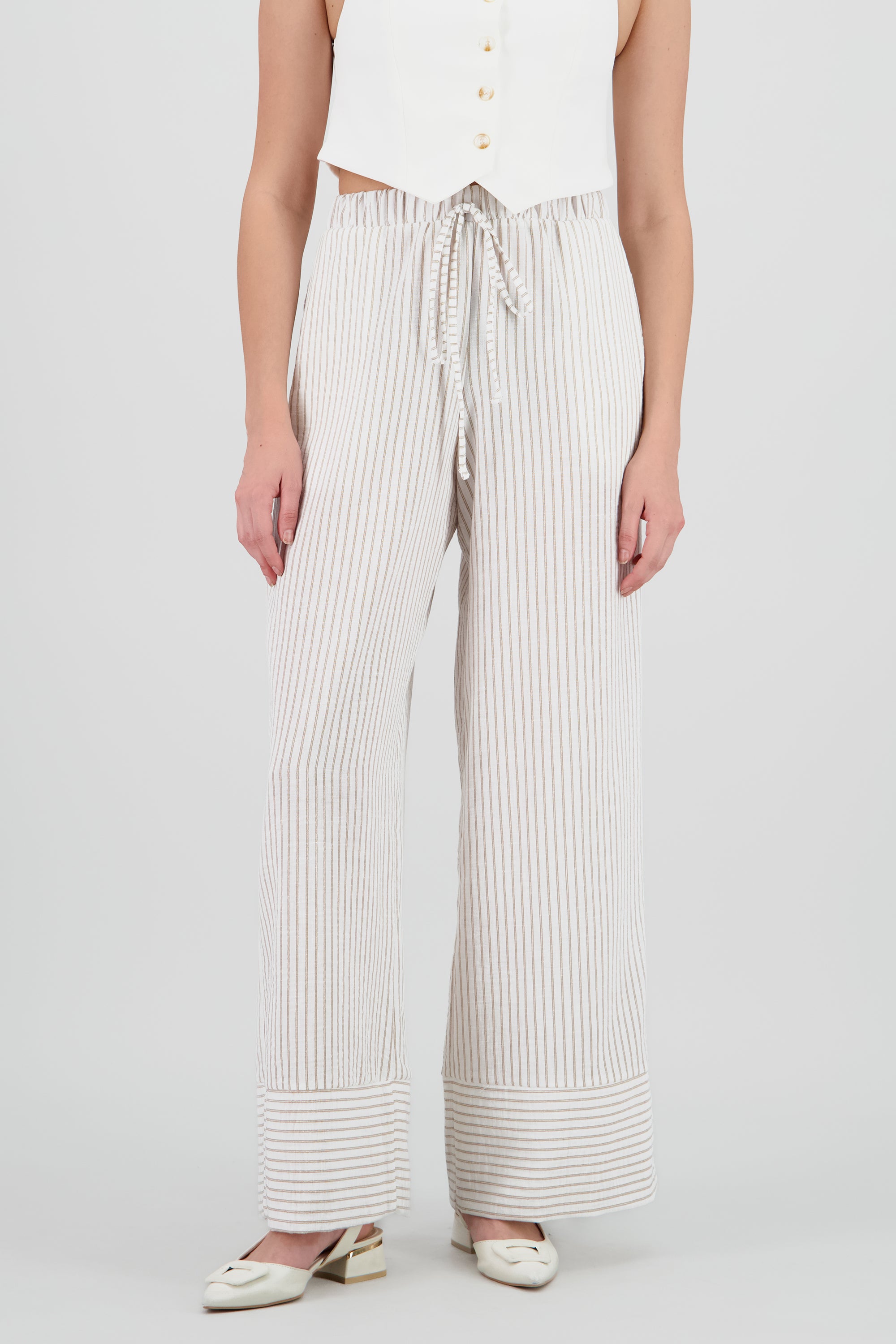 Pantalon ligero detalle rayas HUESO COMBO