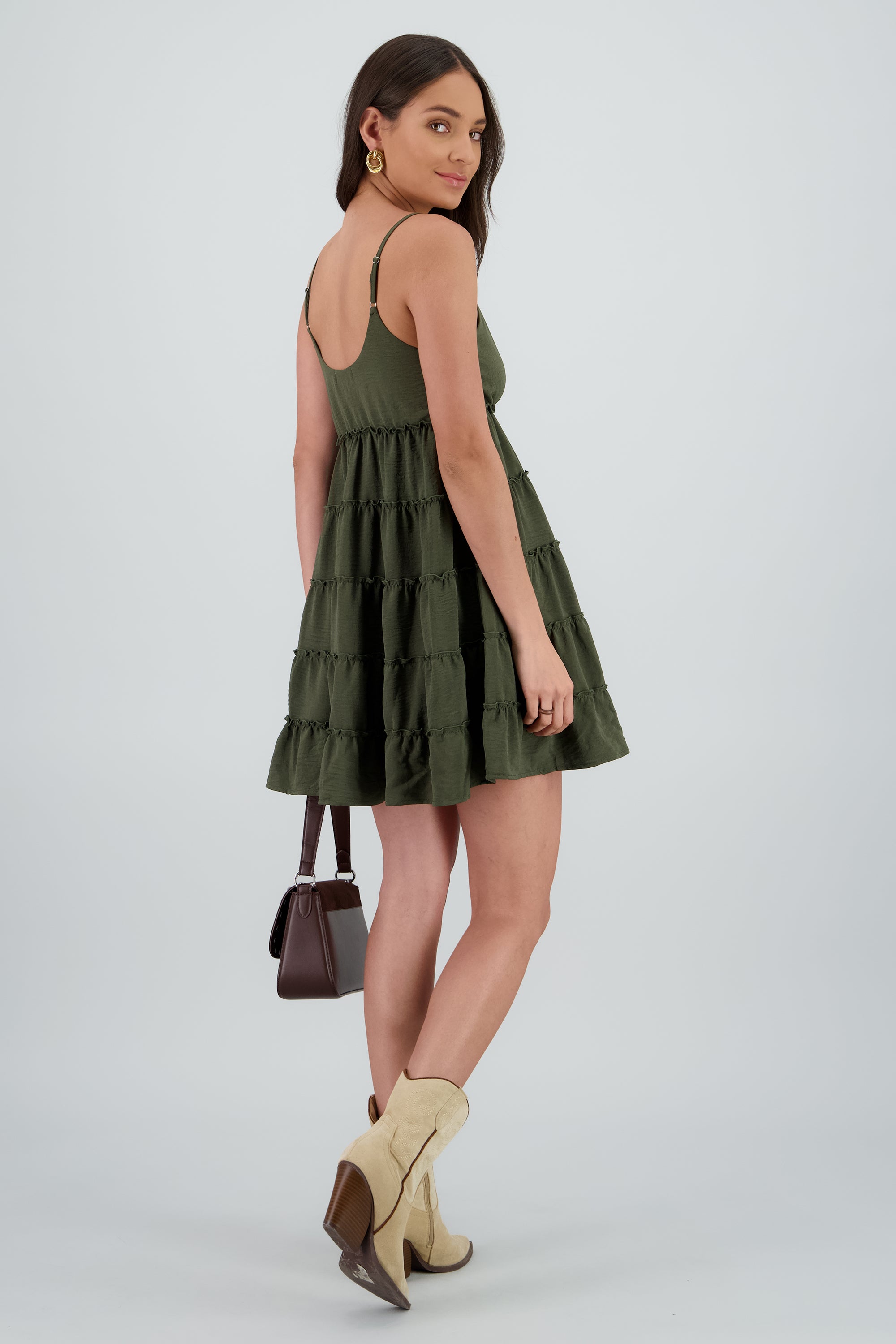 Vestido mini tirantes liso OLIVO