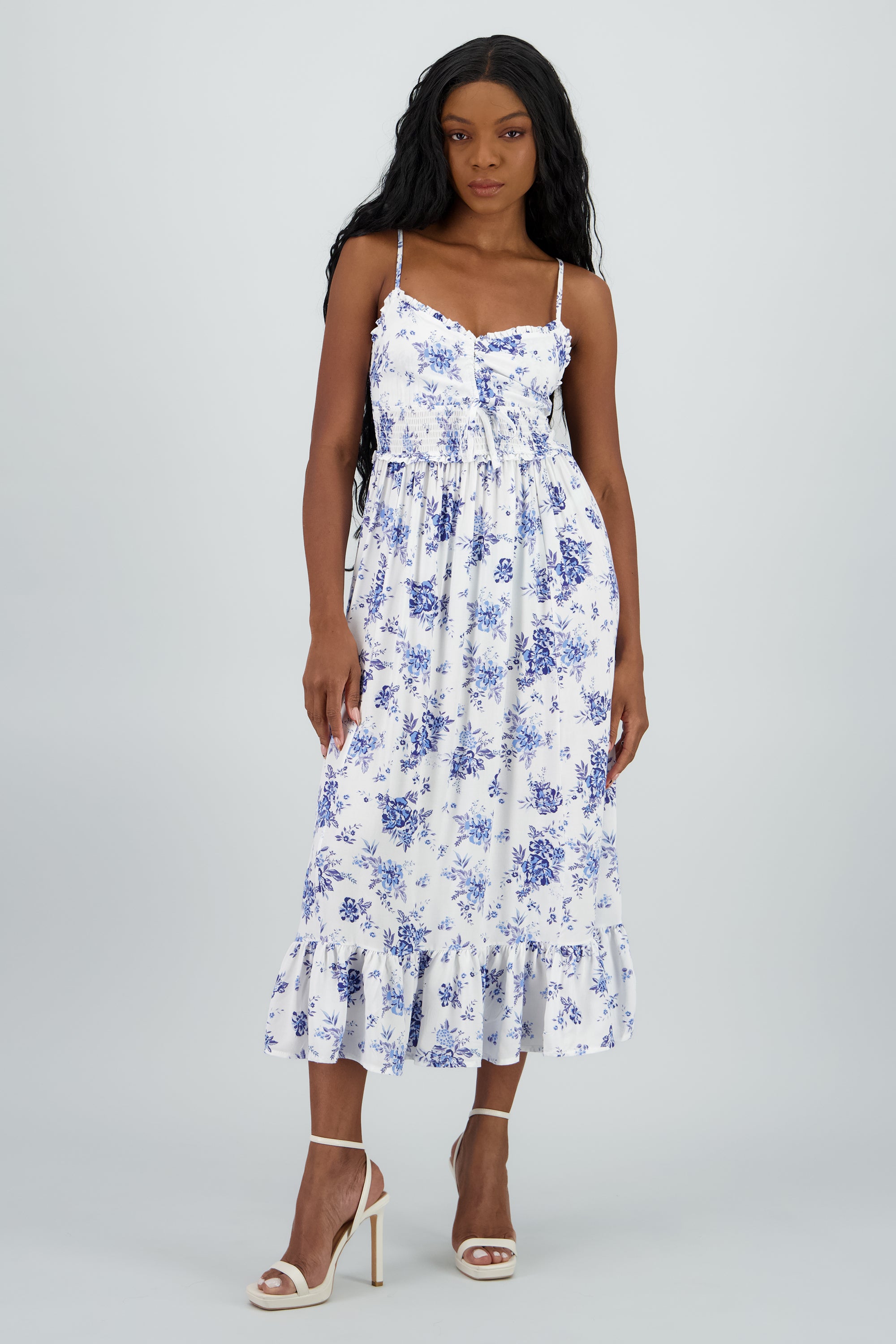 Vestido maxi estampado con detalles BLANCO COMBO