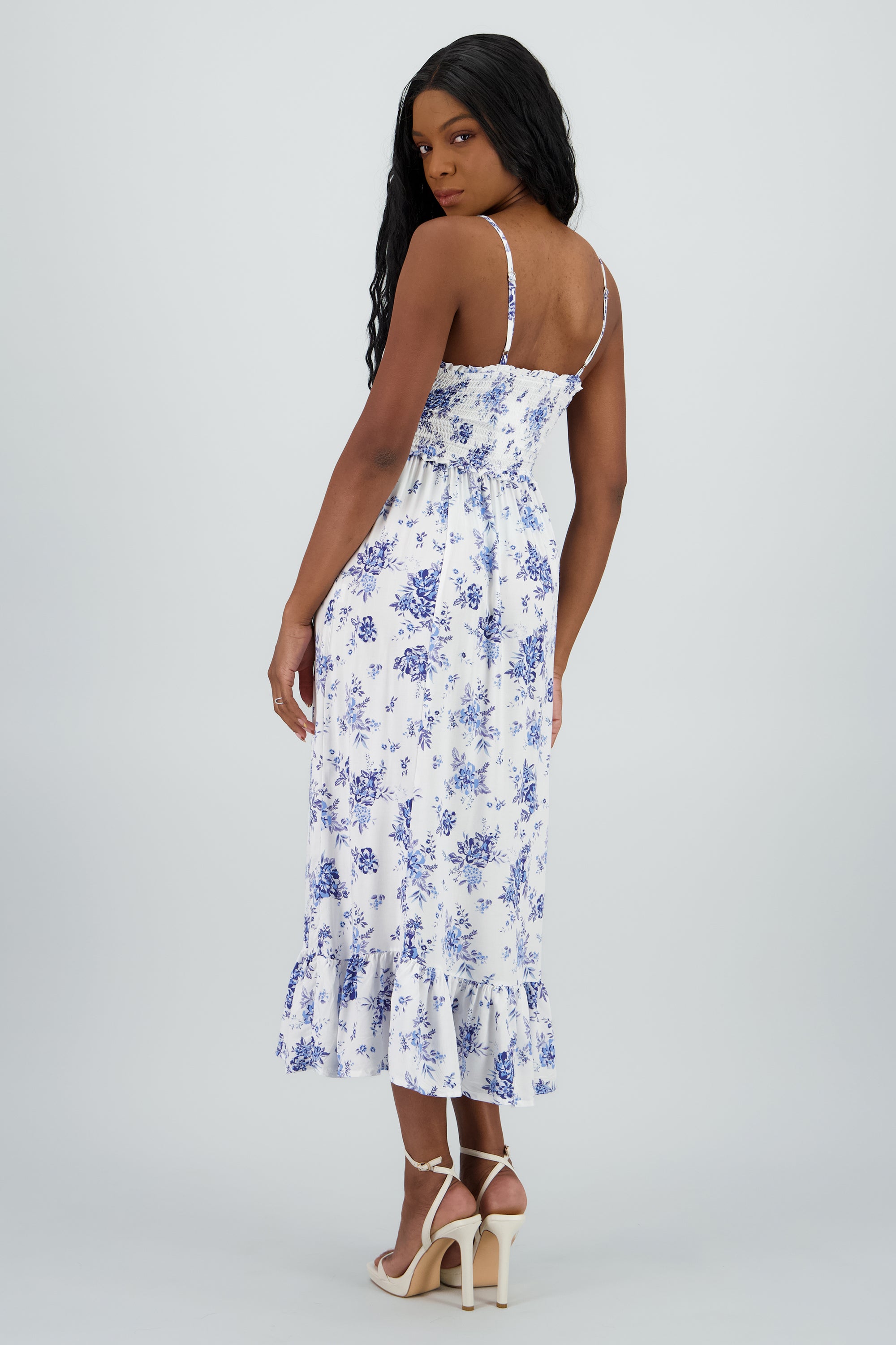 Vestido maxi estampado con detalles BLANCO COMBO