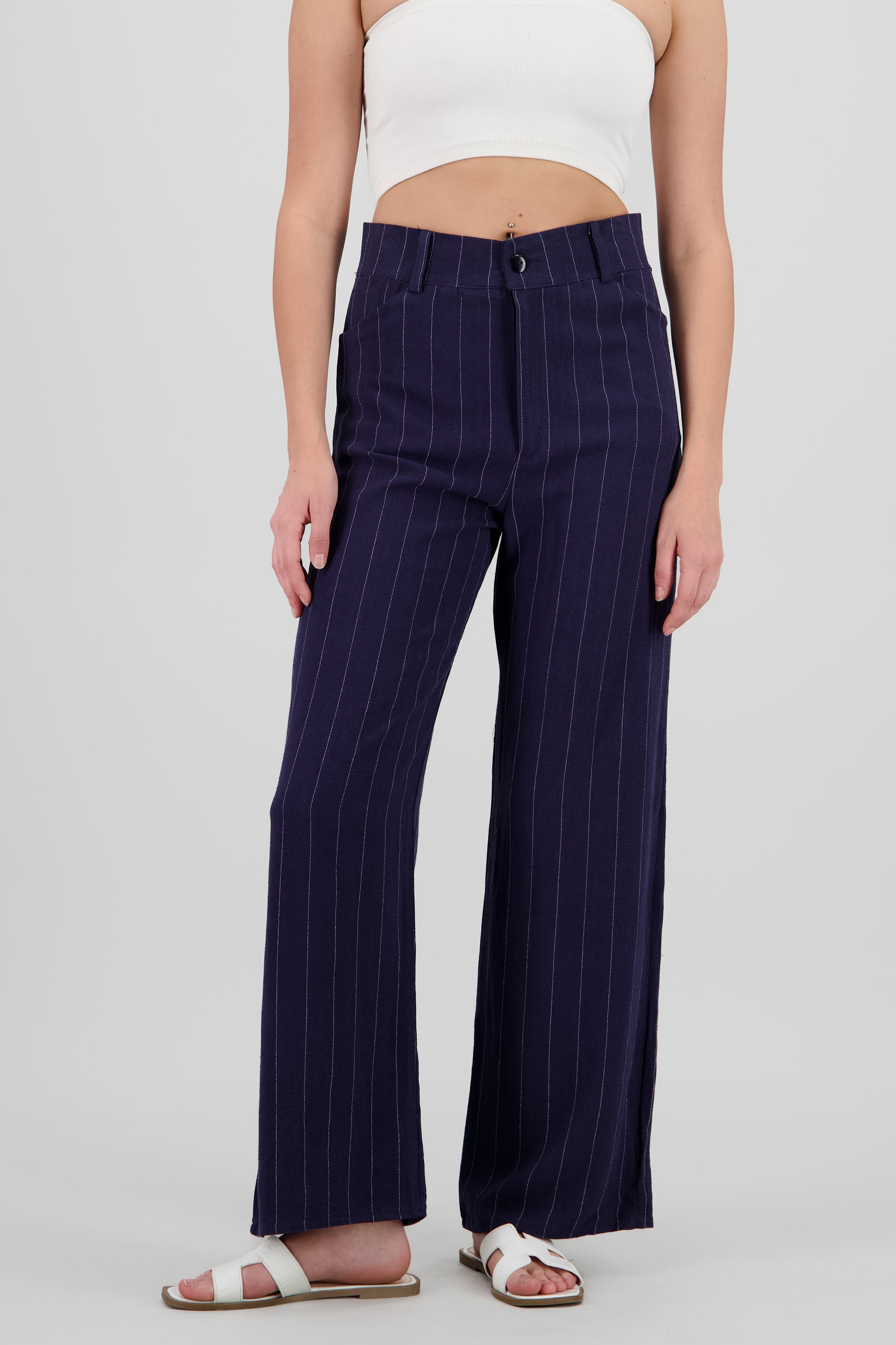 Pantalon rayas diplomaticas lino MARINO
