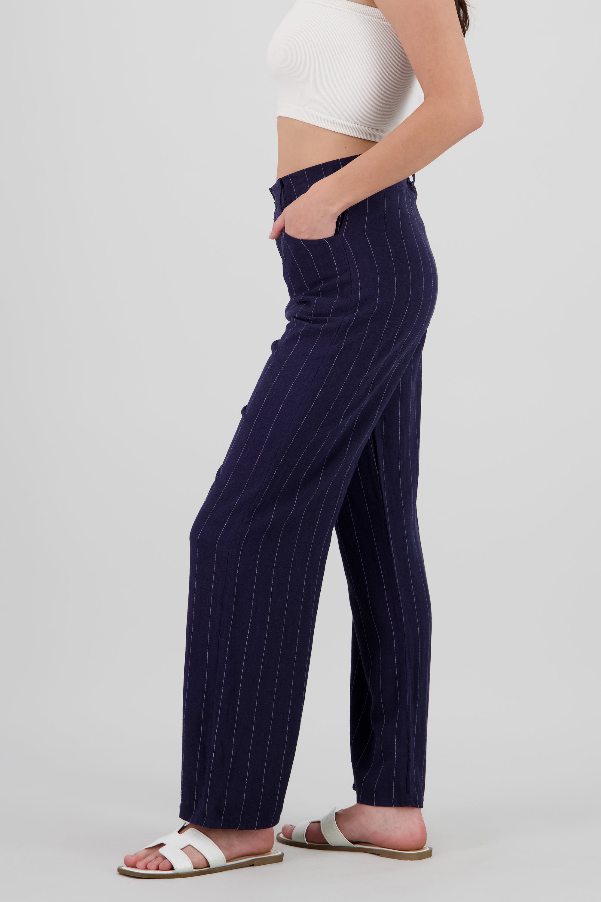 Pantalon rayas diplomaticas lino MARINO