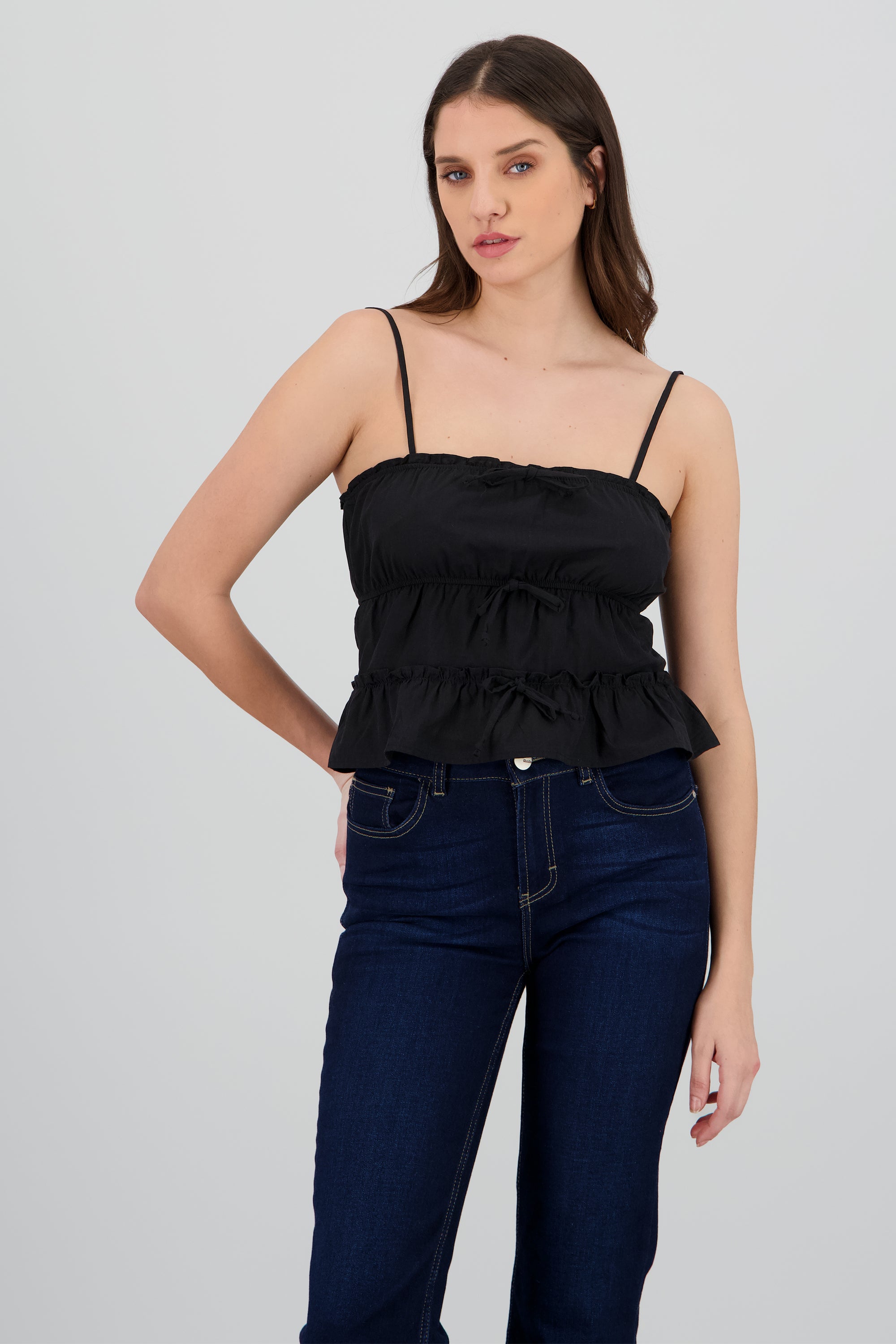 Blusa tiranes detalle moños NEGRO