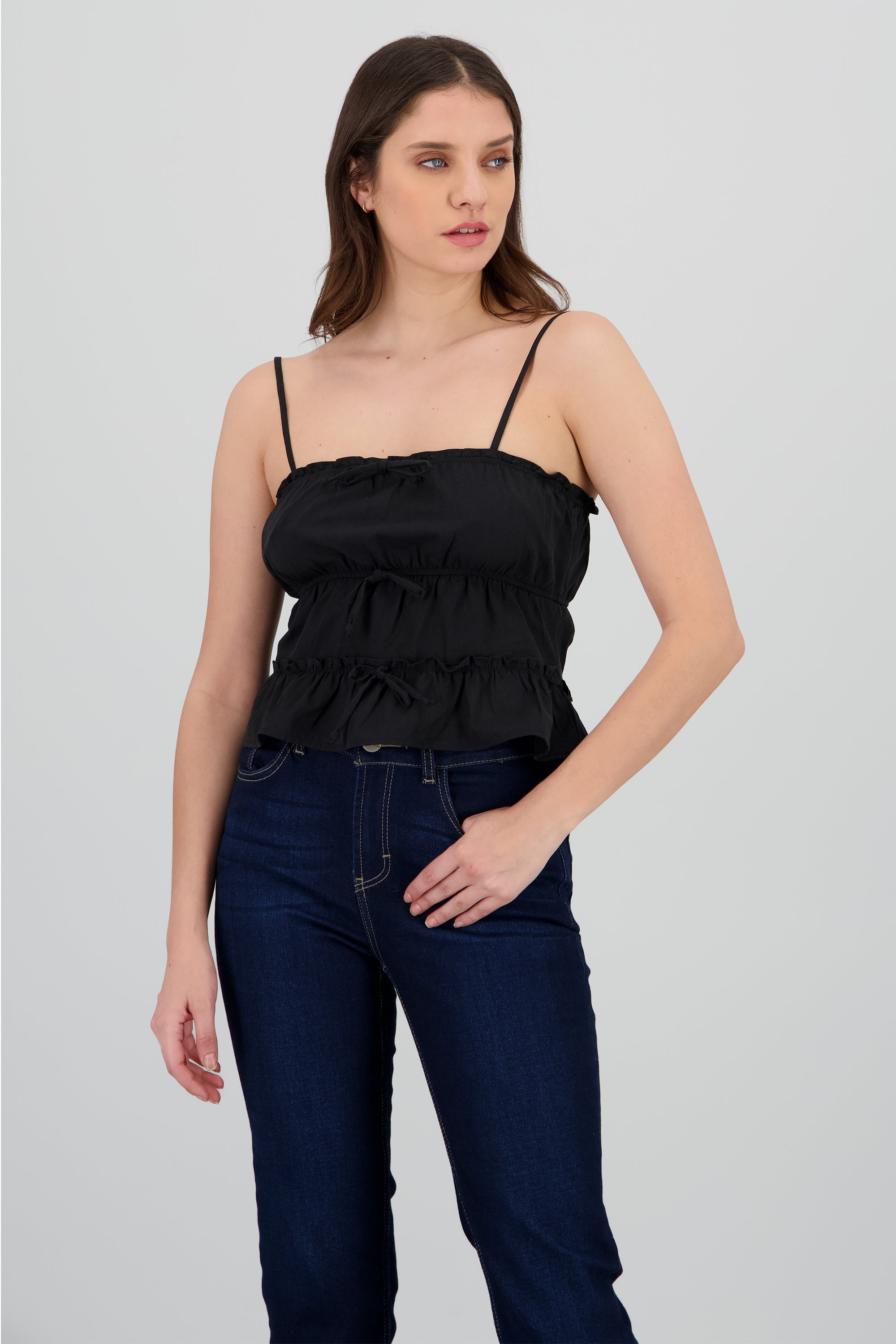 Blusa tiranes detalle moños NEGRO