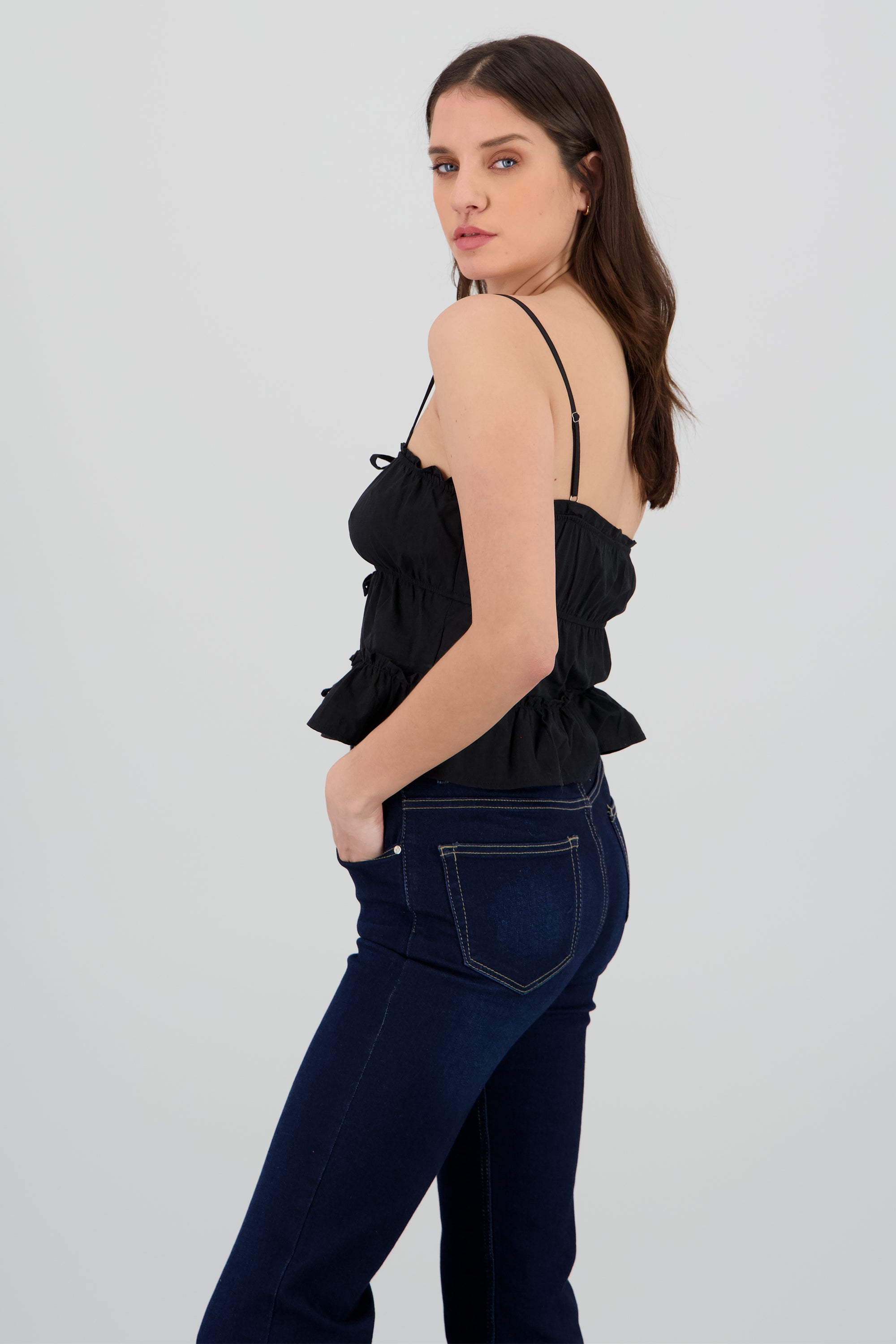 Blusa tiranes detalle moños NEGRO