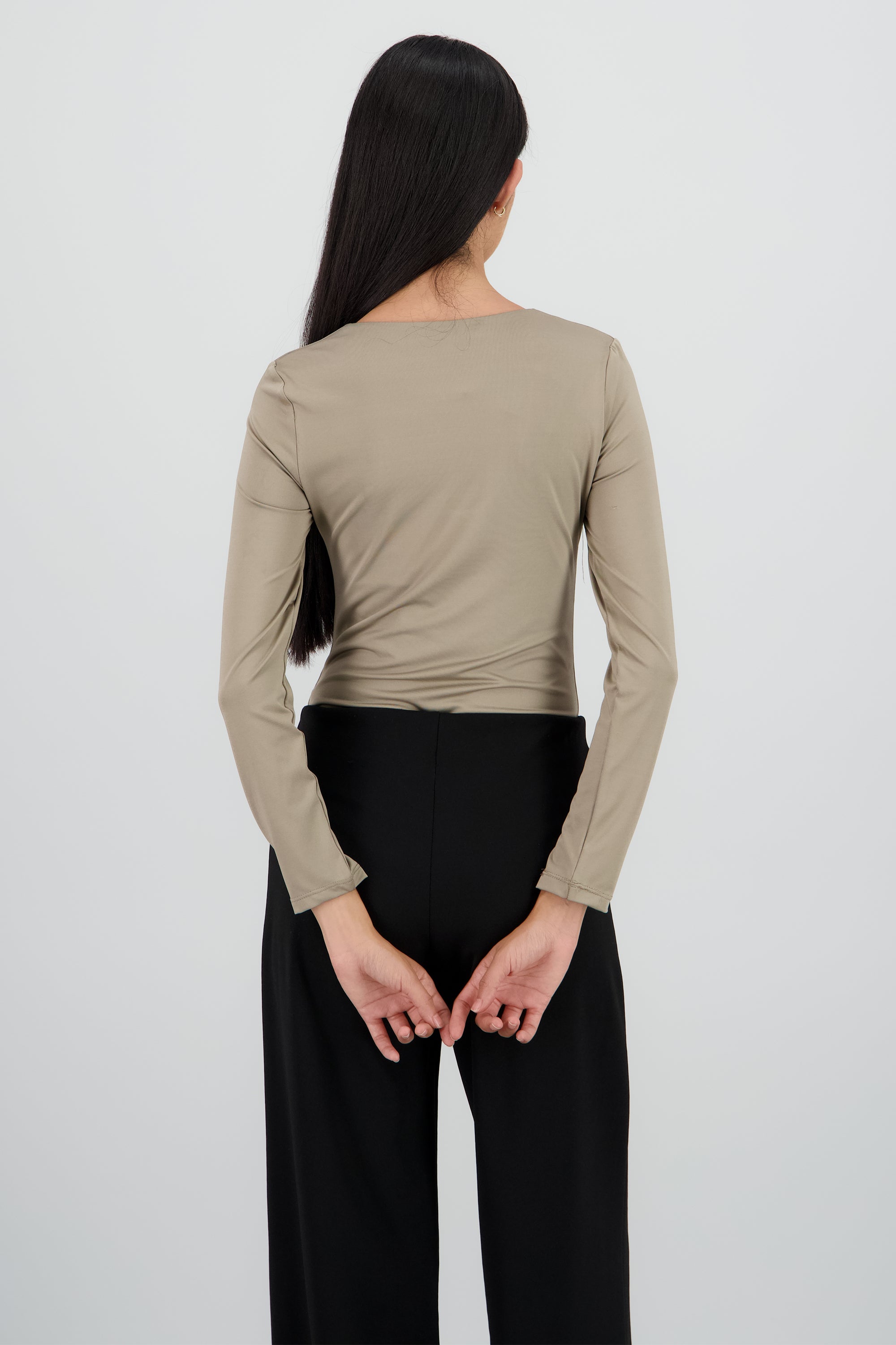 Bodysuit manga larga cuello redondo TAUPE