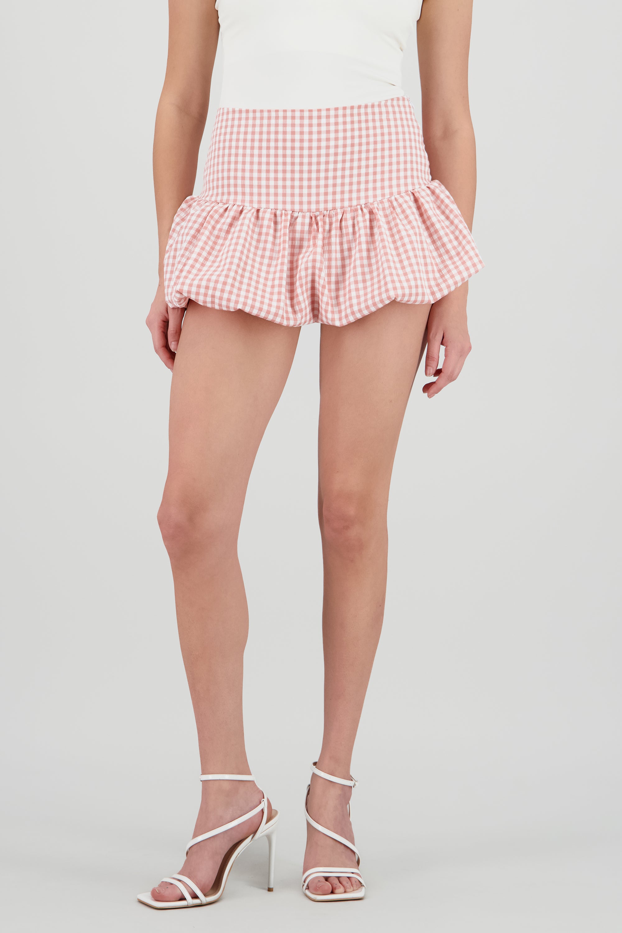 Falda mini cuadros gingham buble ROSA COMBO