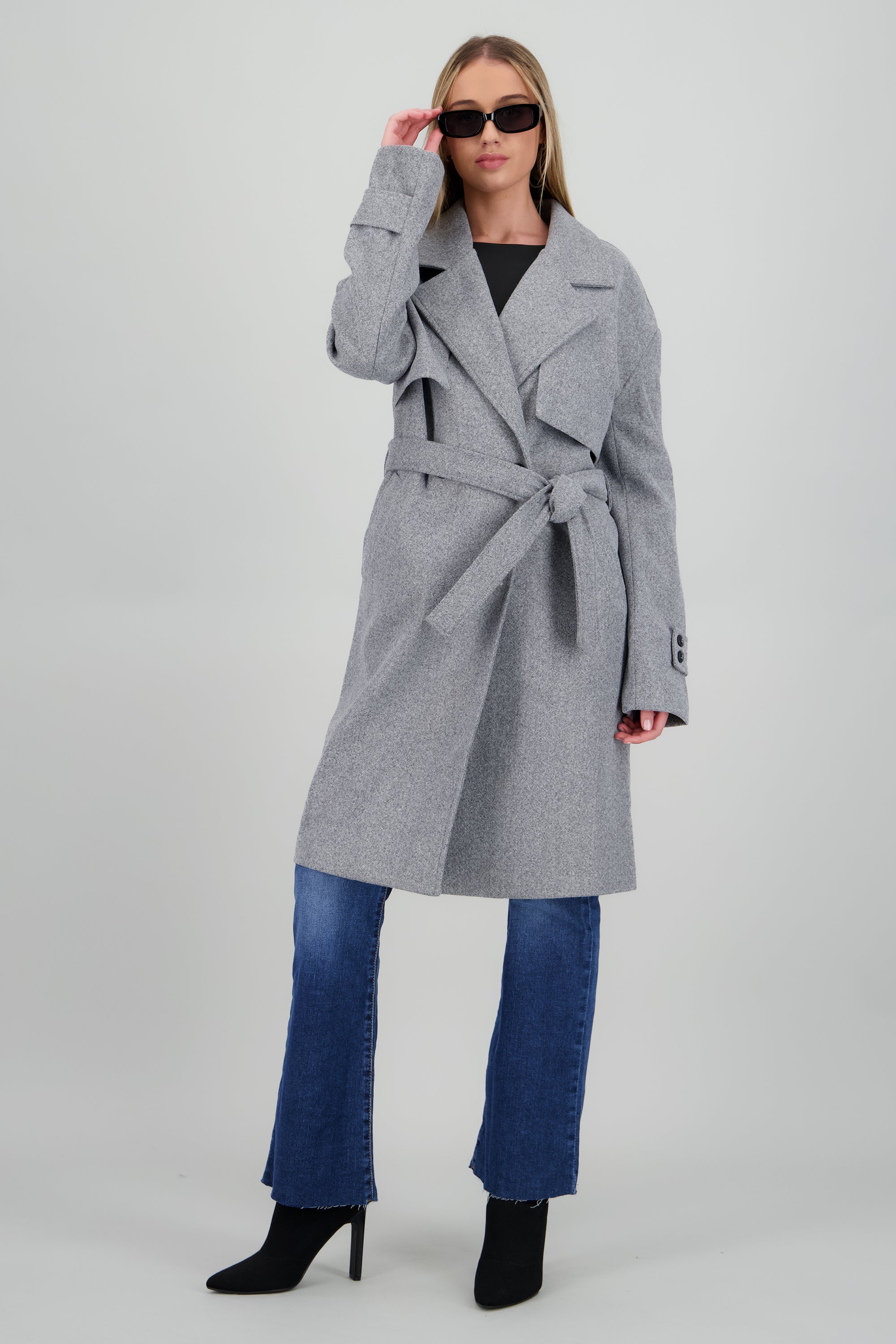 Abrigo largo de paño liso GRIS JASPE