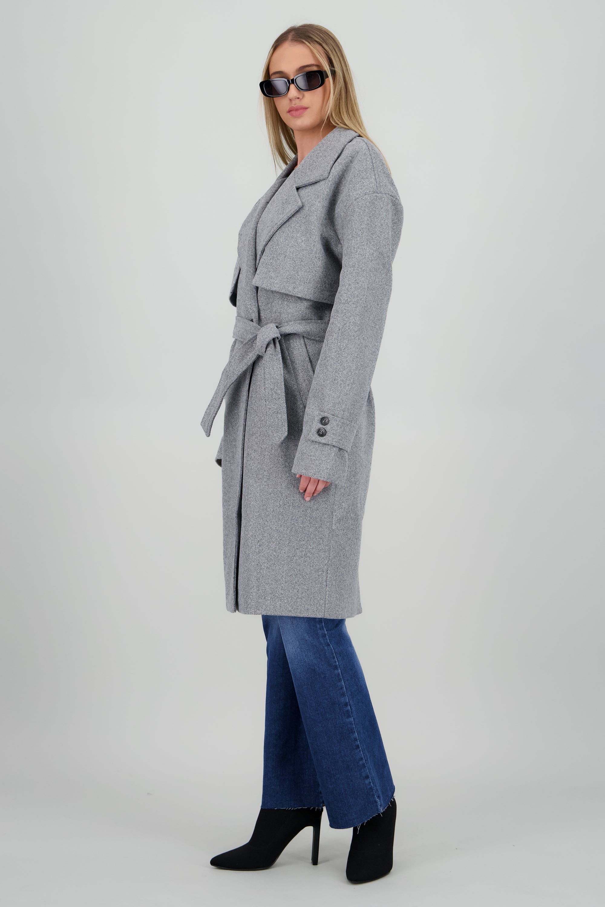 Abrigo largo de paño liso GRIS JASPE
