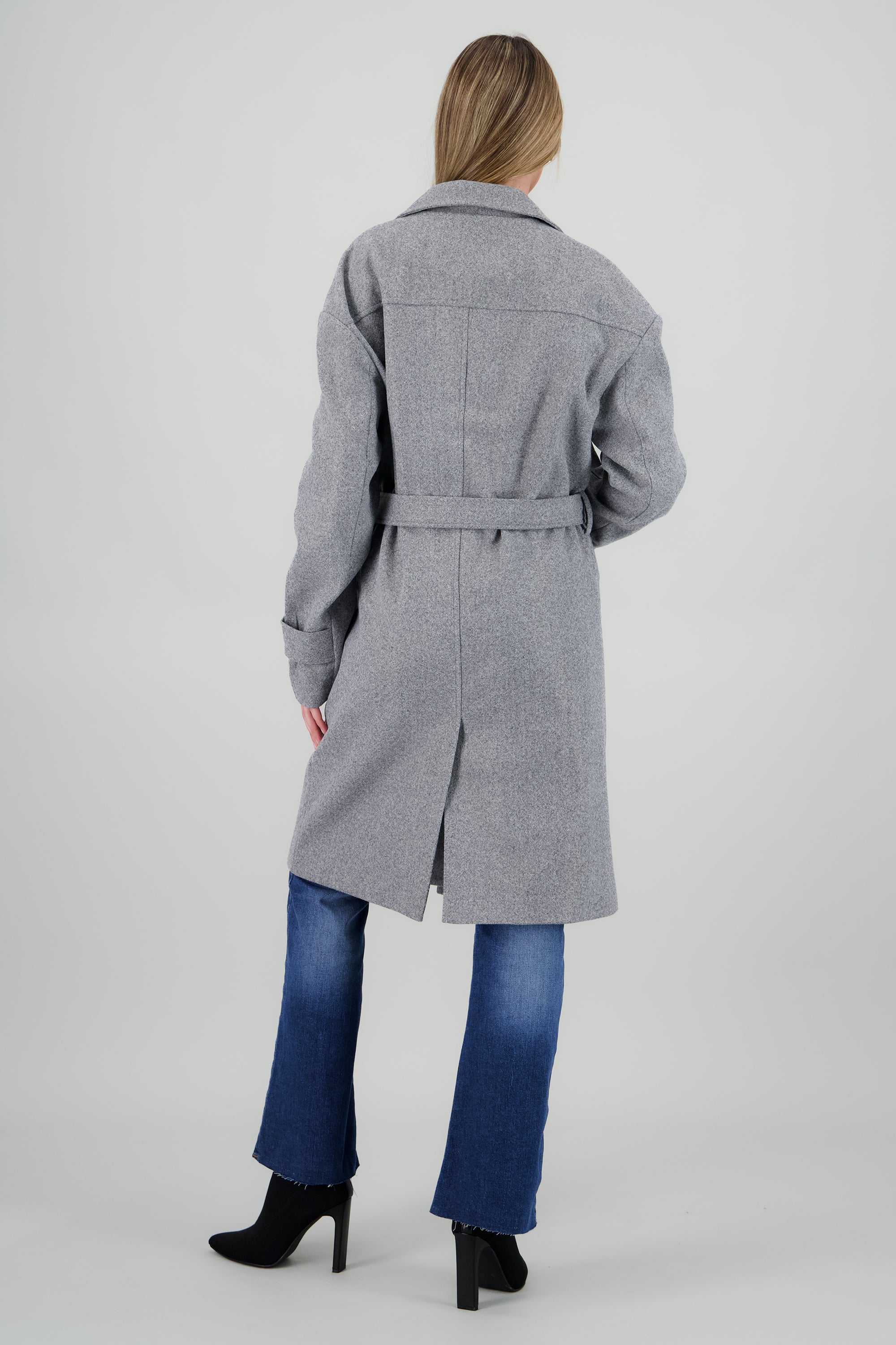 Abrigo largo de paño liso GRIS JASPE