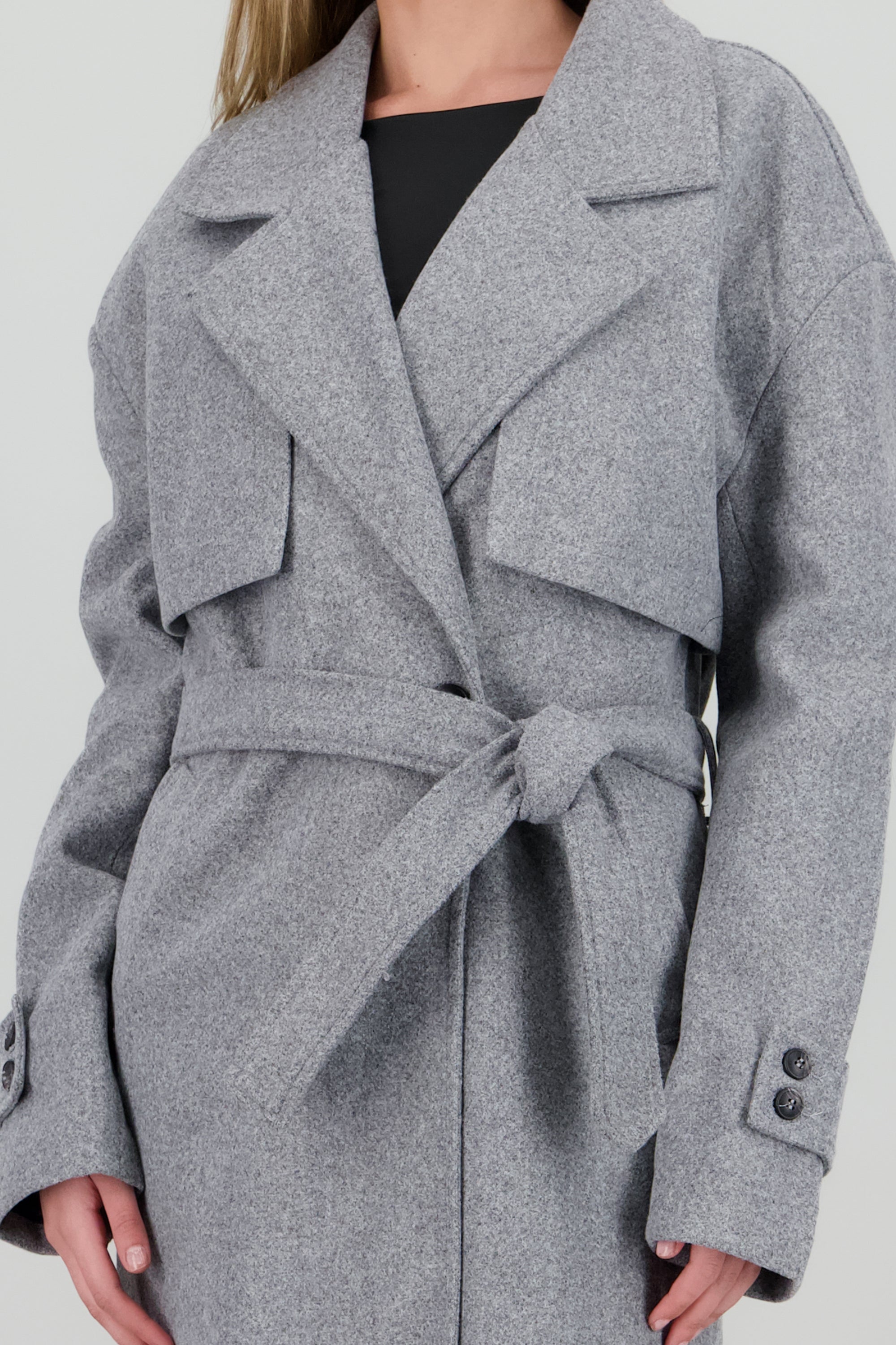 Abrigo largo de paño liso GRIS JASPE