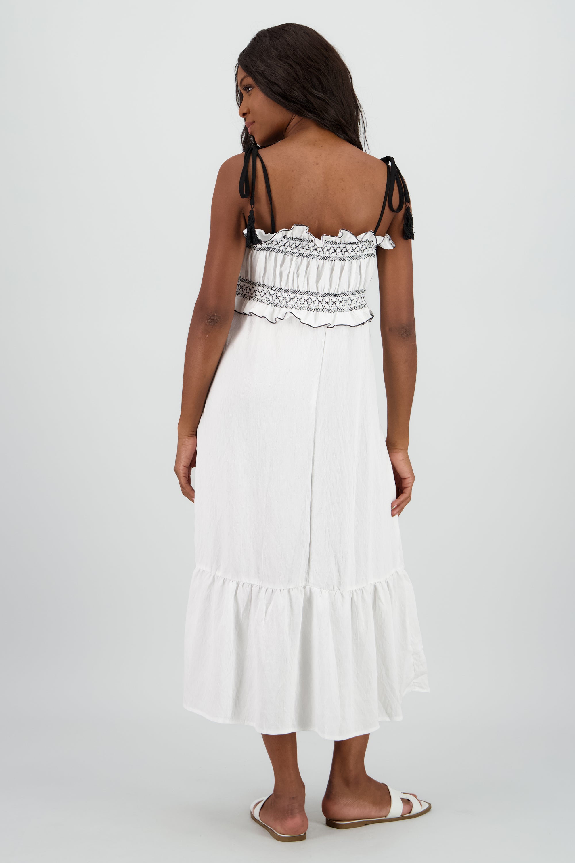 Vestido midi detalle bordado BLANCO COMBO