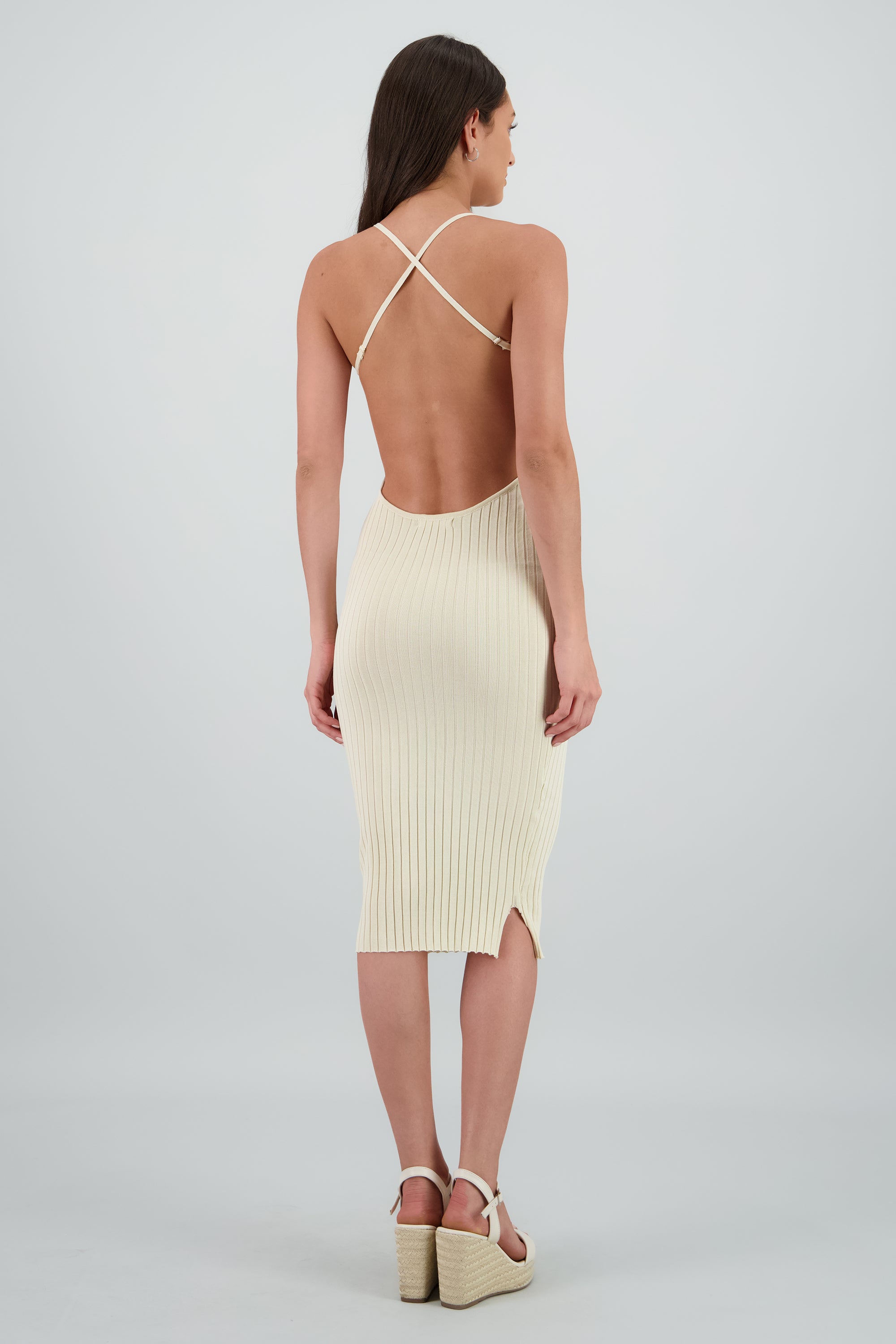 Vestido tejido espalda abierta BEIGE