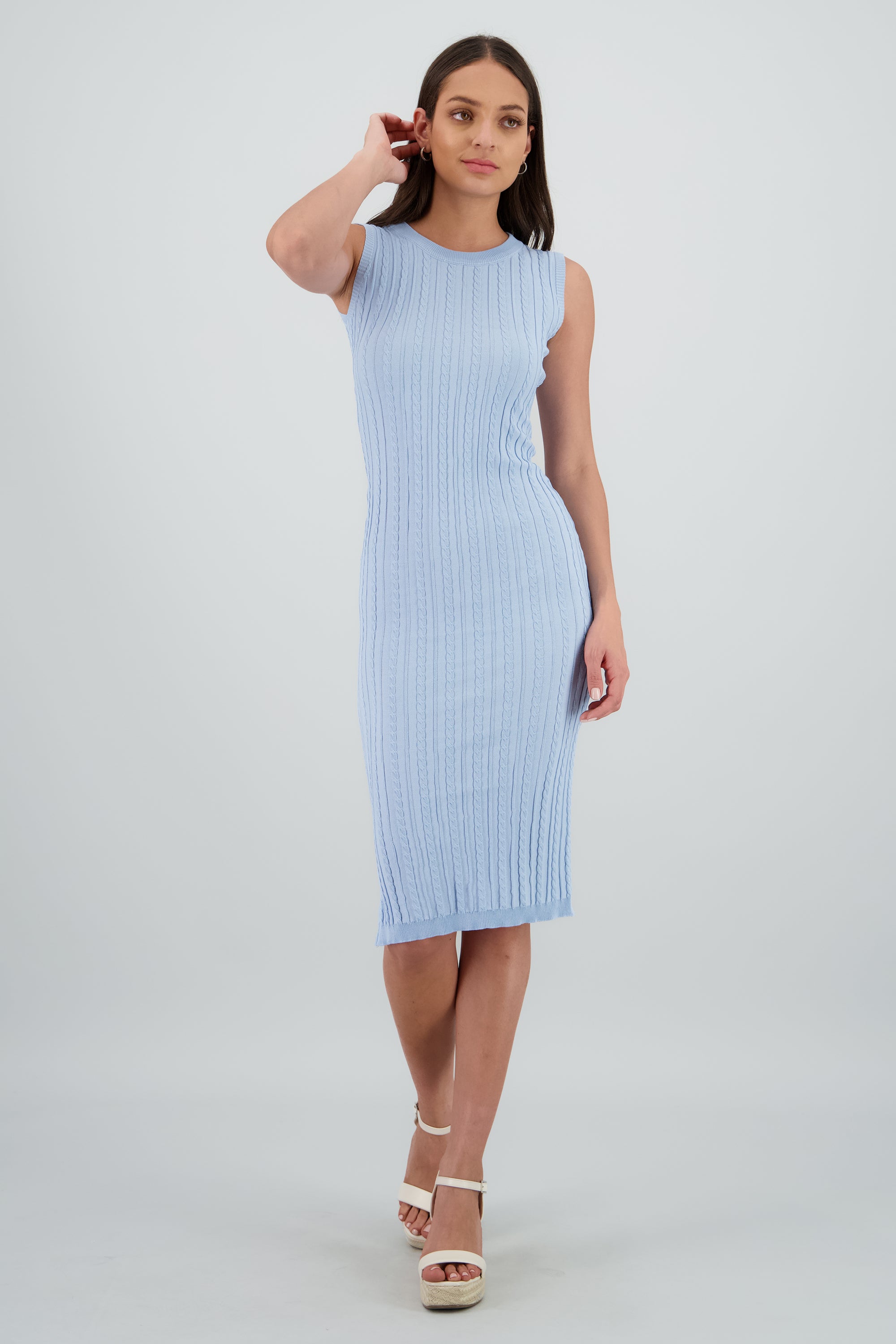 Maxi vestido tejido acanalado AZUL CIELO
