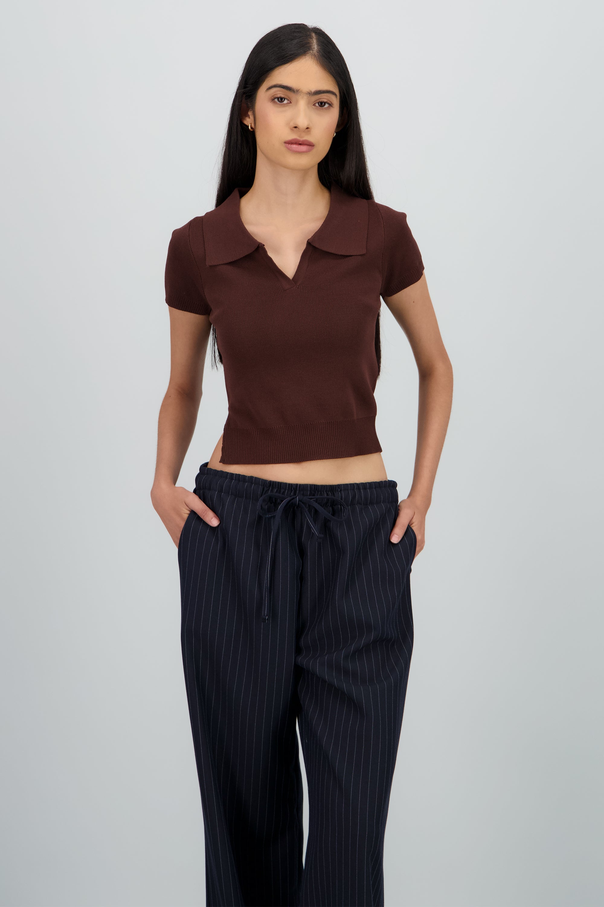 Top polo tejido rayas CAFE COMBO
