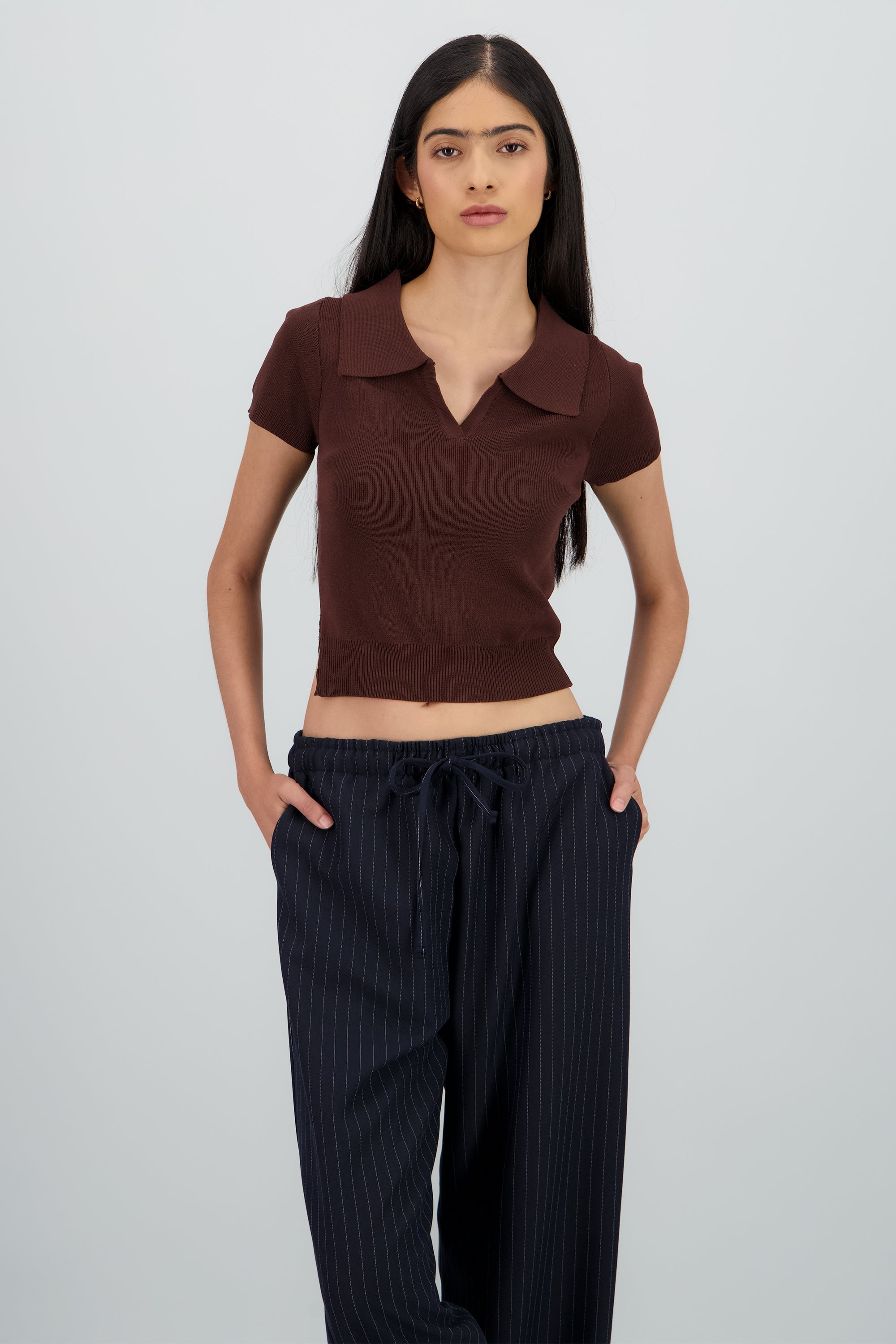 Top polo tejido rayas CAFE COMBO