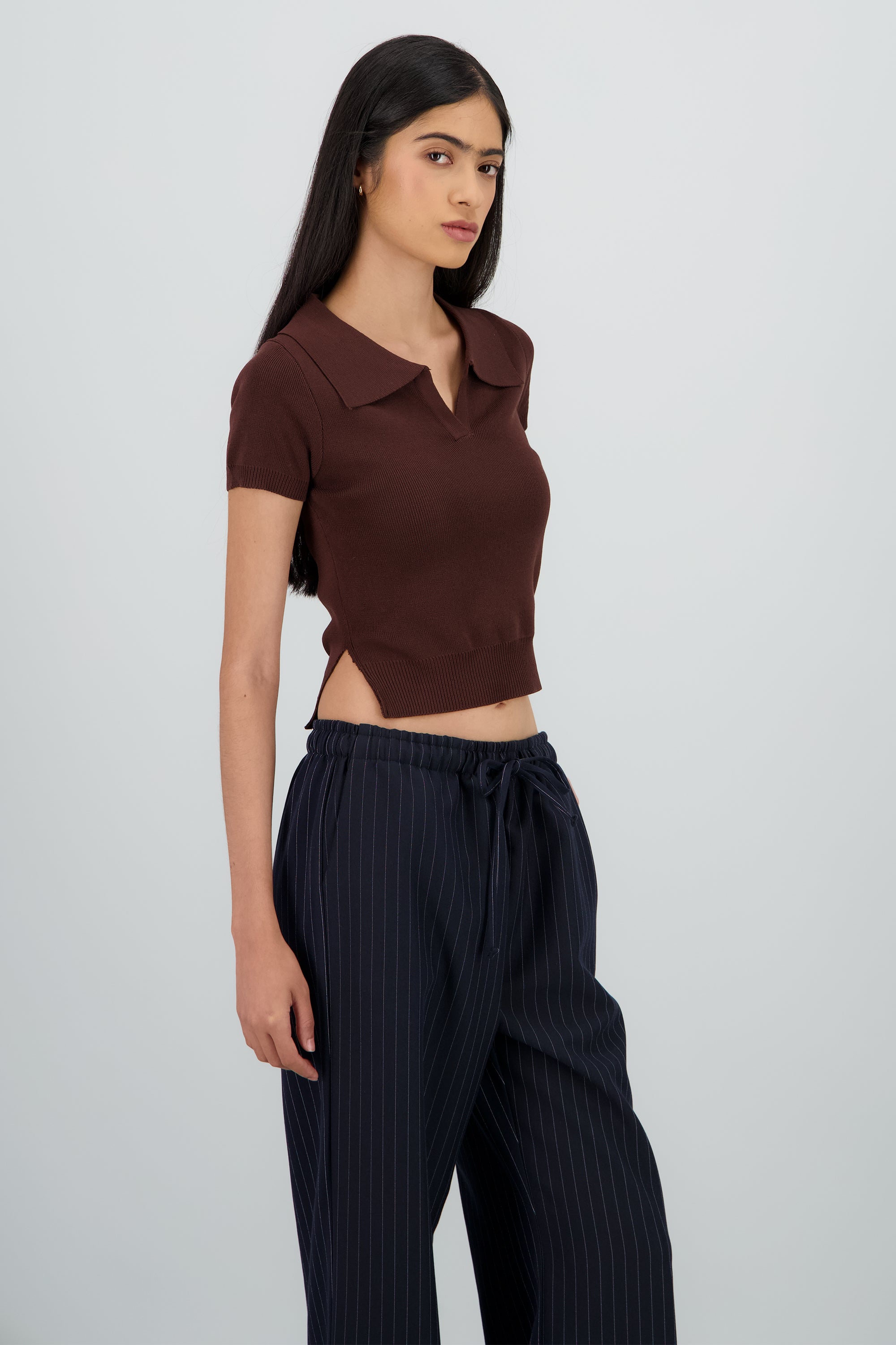 Top polo tejido rayas CAFE COMBO
