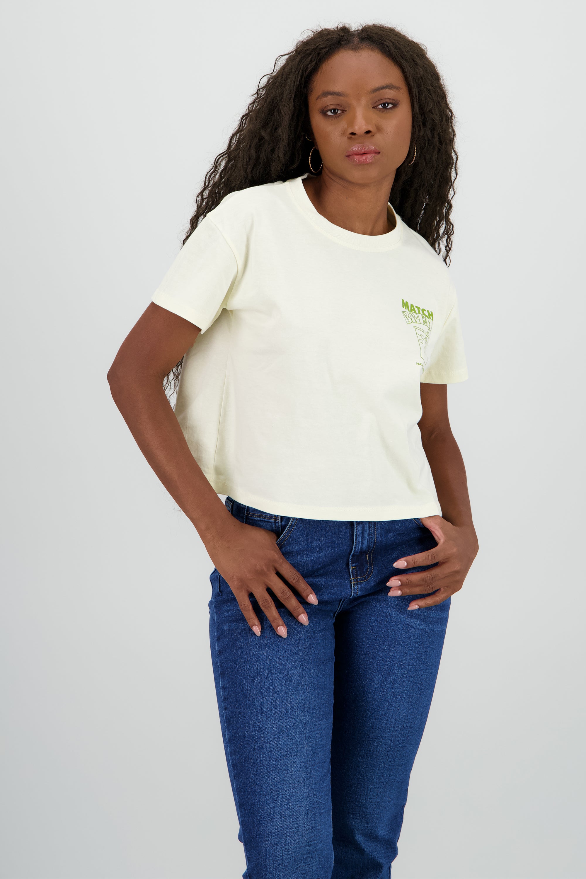 Playera boxy estampado matcha BEIGE