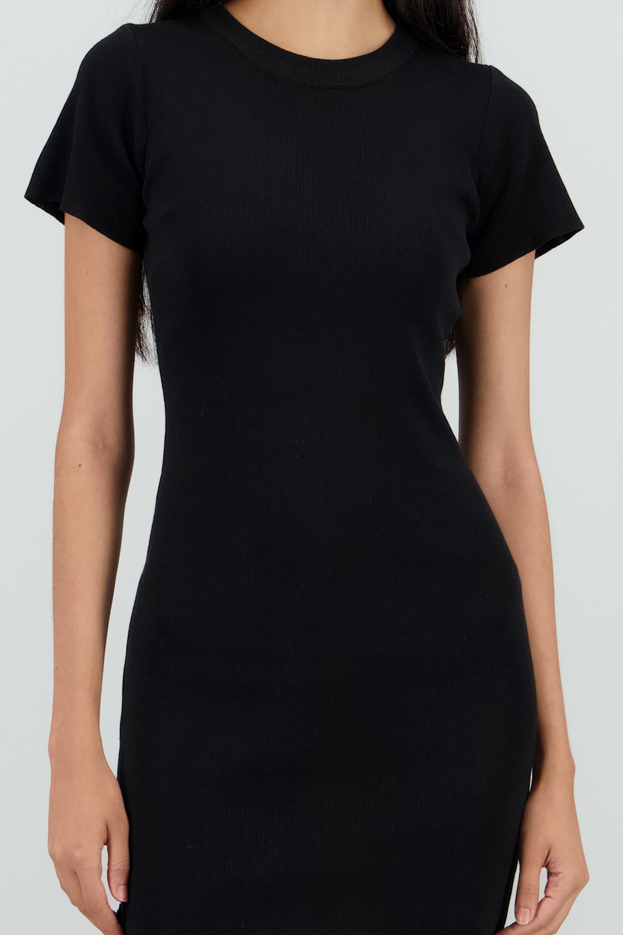 Vestido mini tejido liso NEGRO