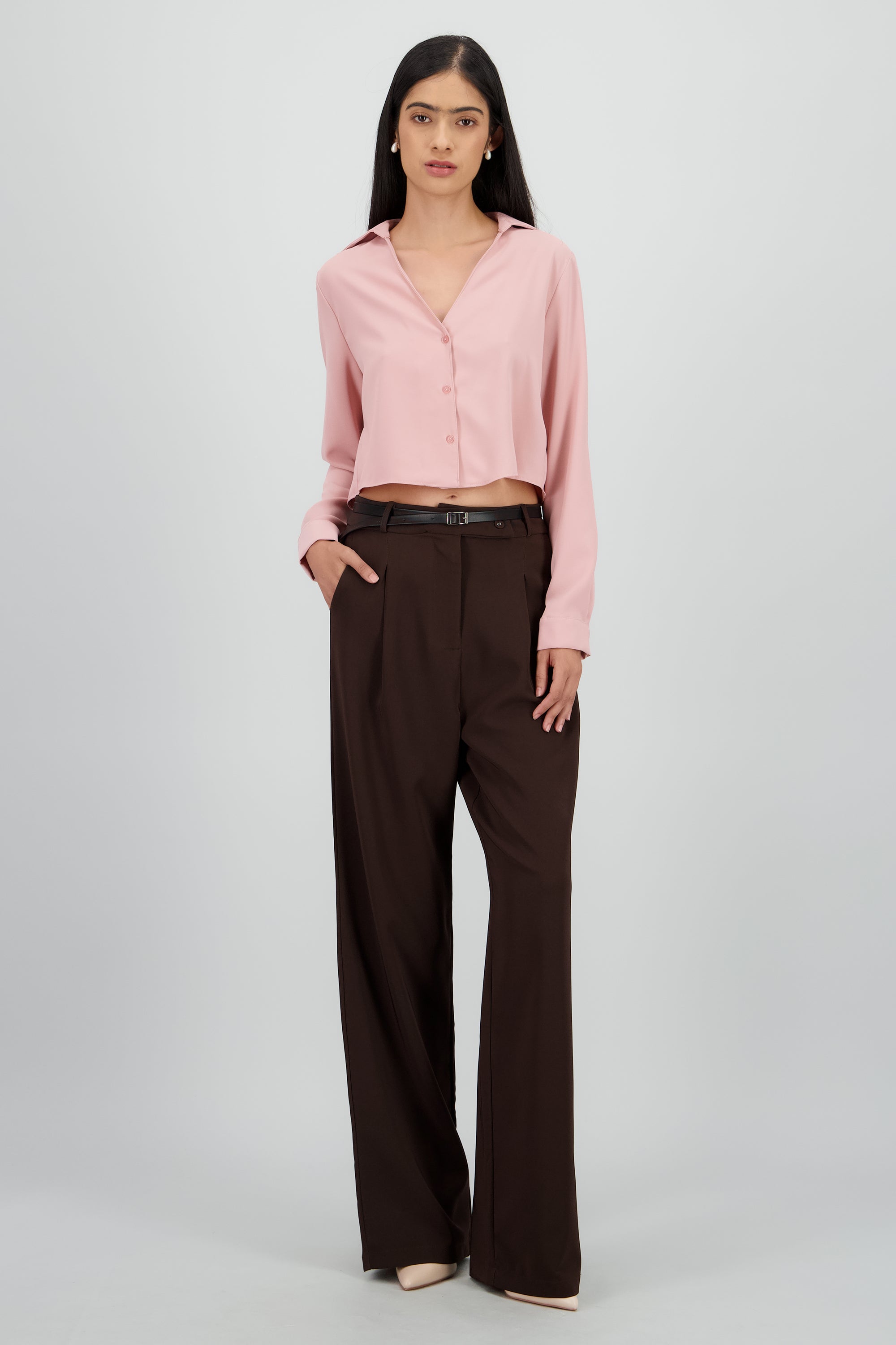 Pantalon cinturon liso CHOCOLATE