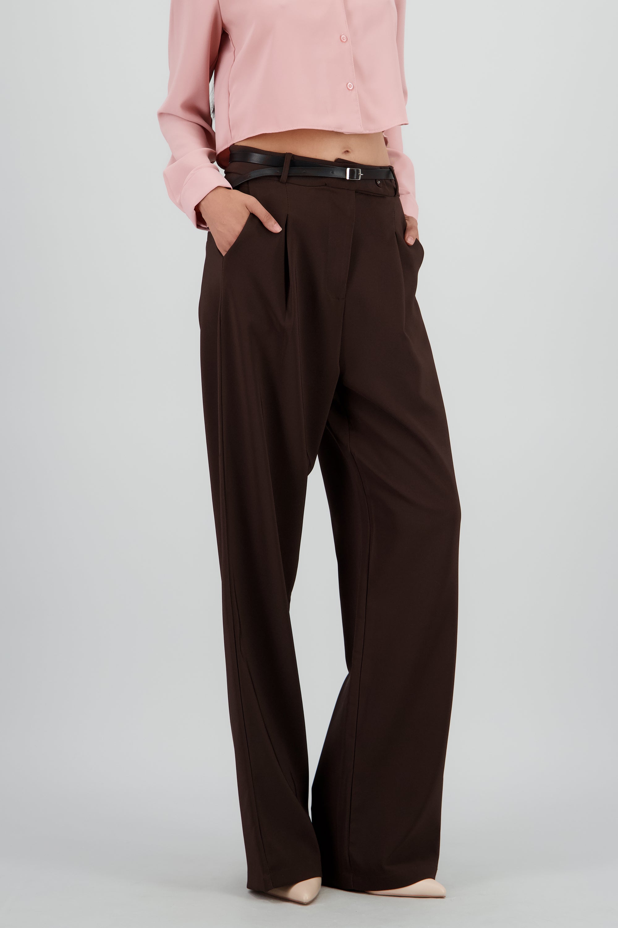 Pantalon cinturon liso CHOCOLATE