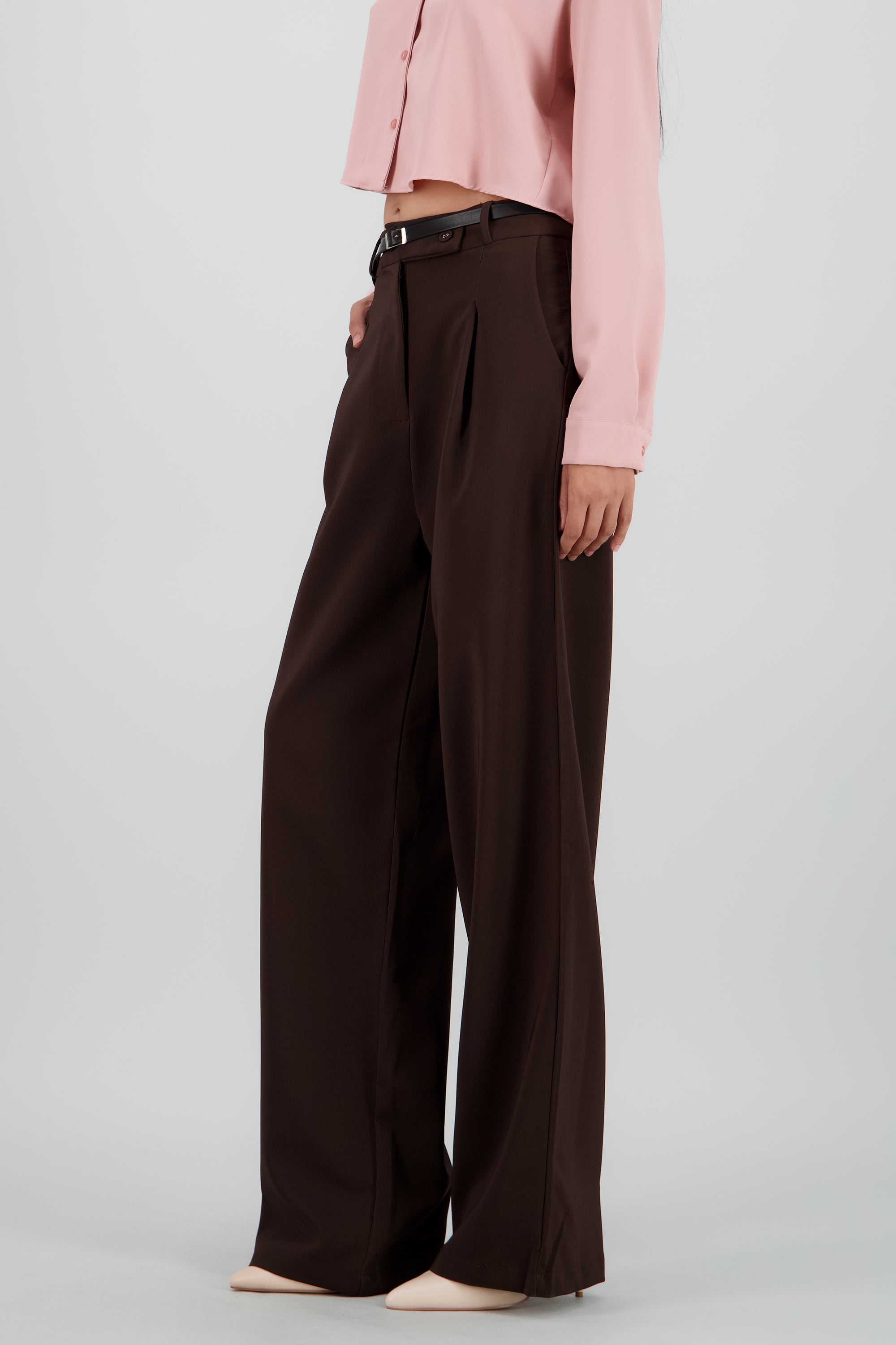 Pantalon cinturon liso CHOCOLATE