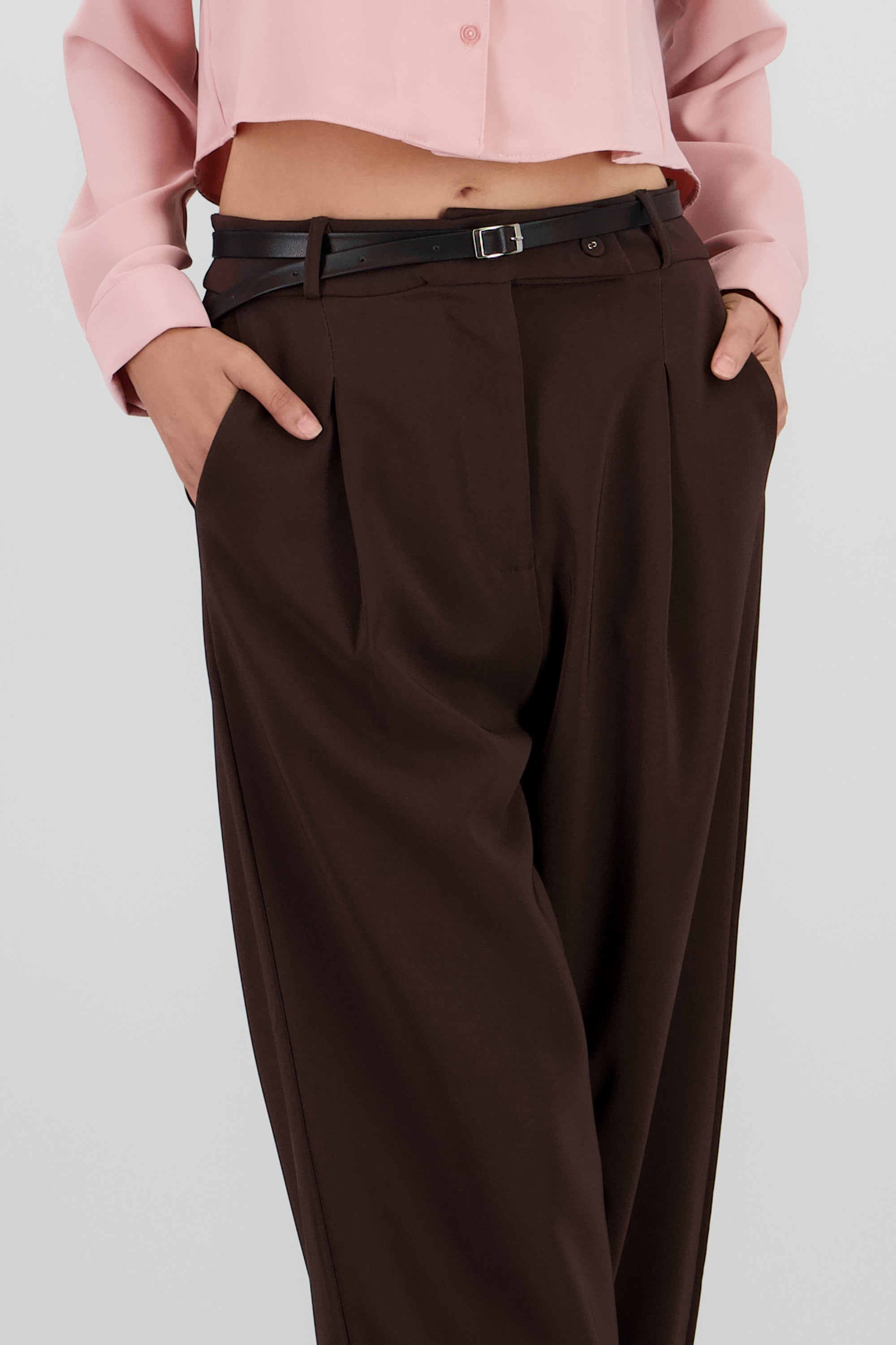 Pantalon cinturon liso CHOCOLATE