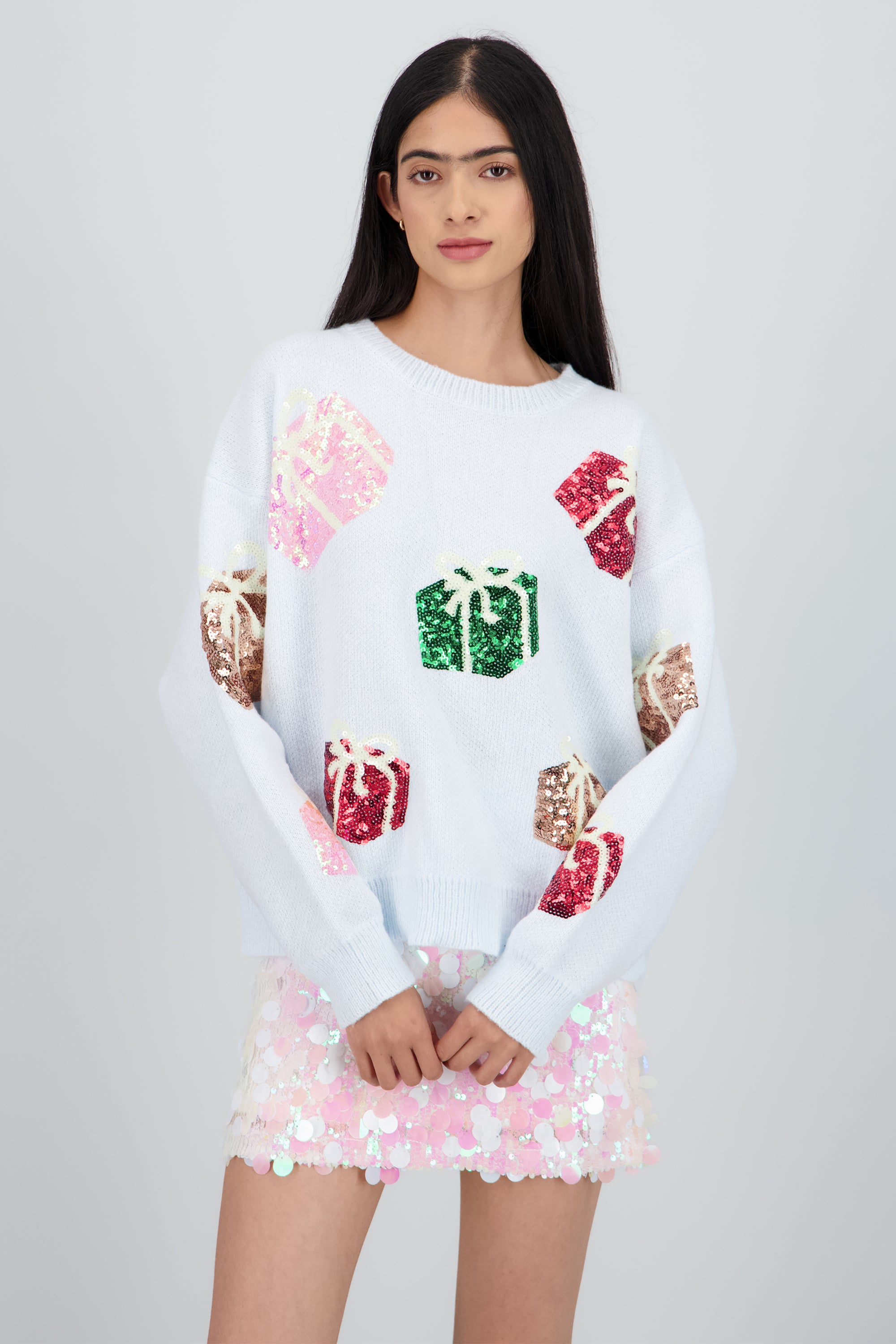 Sueter navidad regalos AZUL CIELO