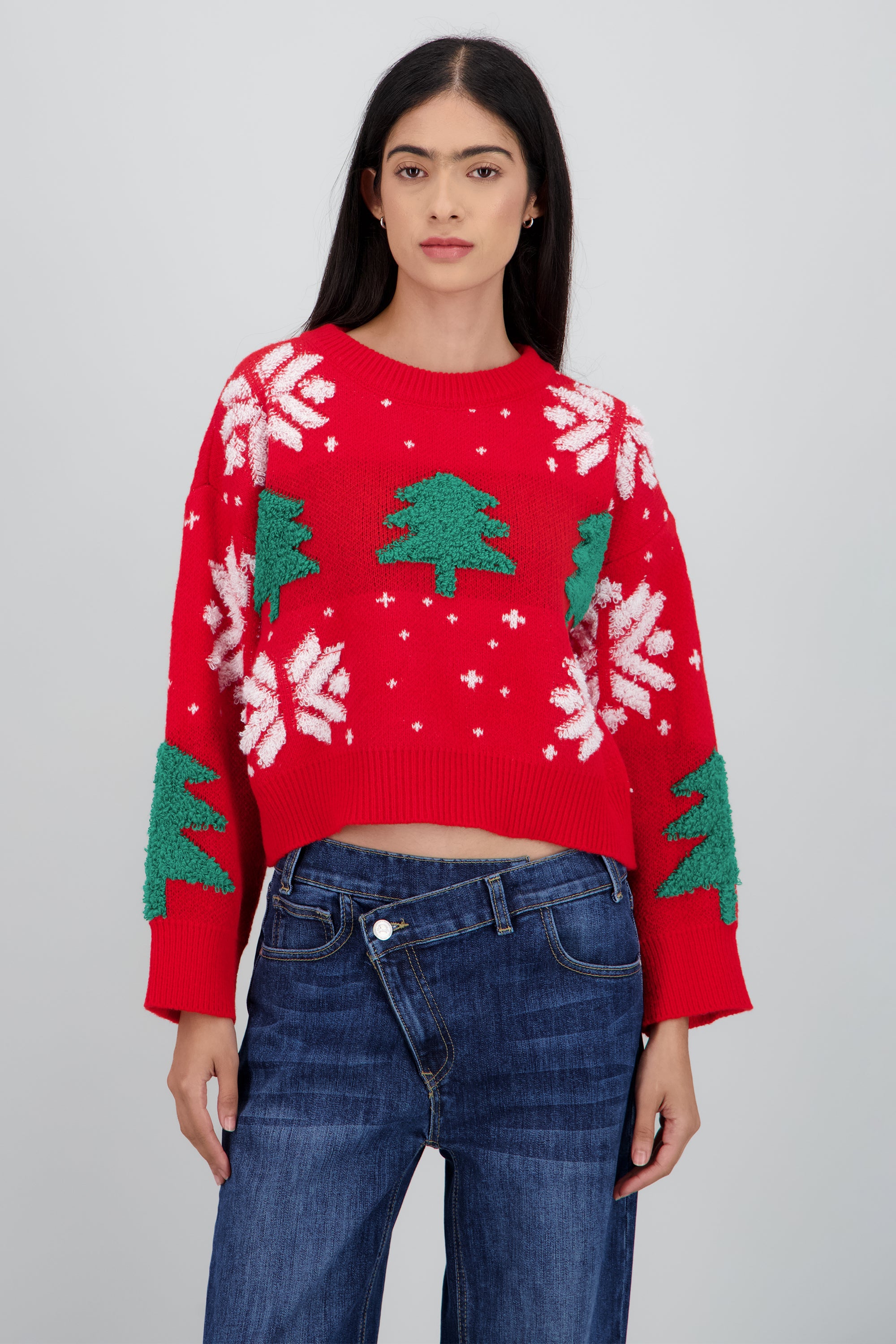 Sueter navidad con copas y arboles ROJO COMBO