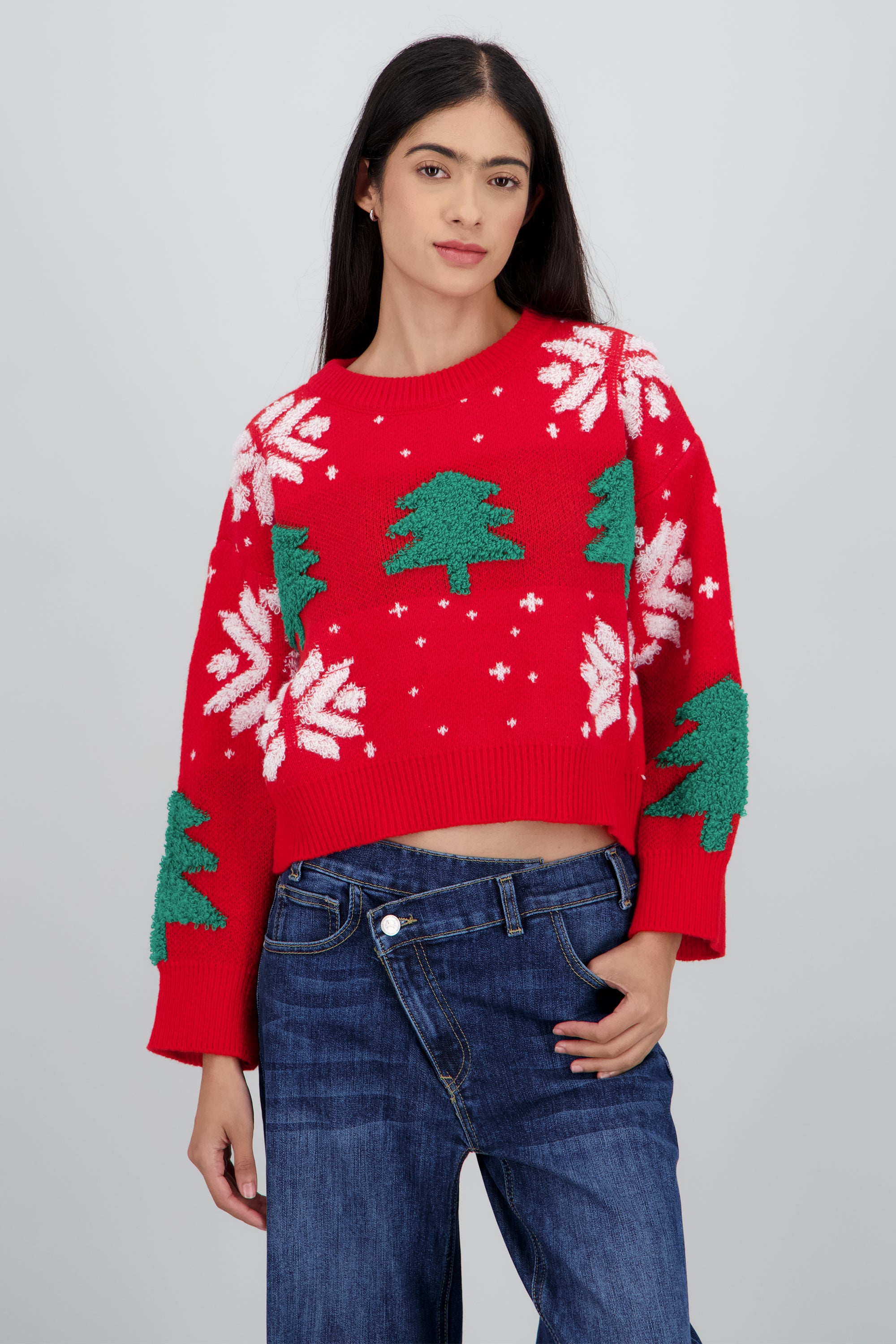 Sueter navidad con copas y arboles ROJO COMBO