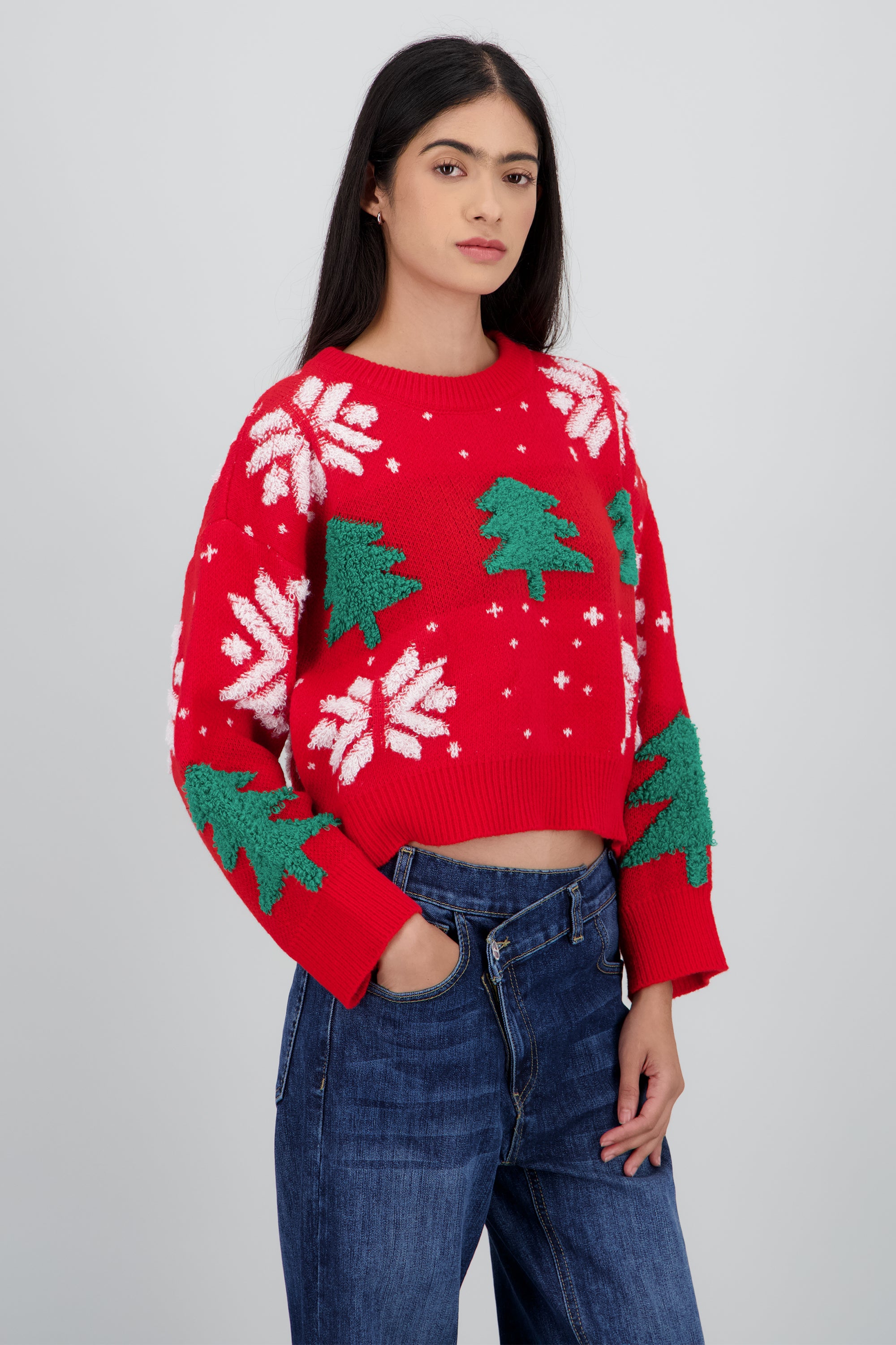 Sueter navidad con copas y arboles ROJO COMBO