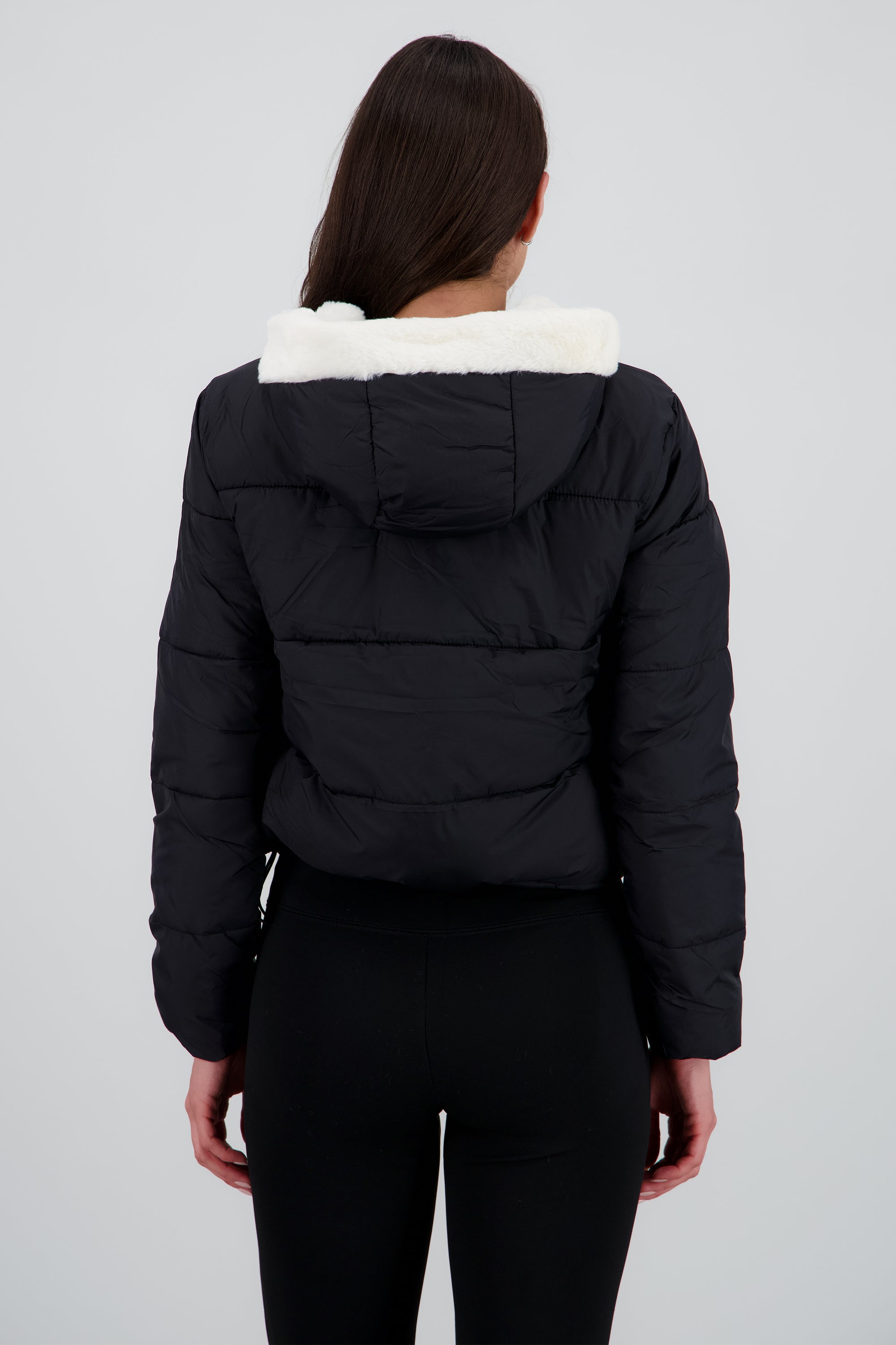 Puffer jacket con gorro peluche NEGRO COMBO
