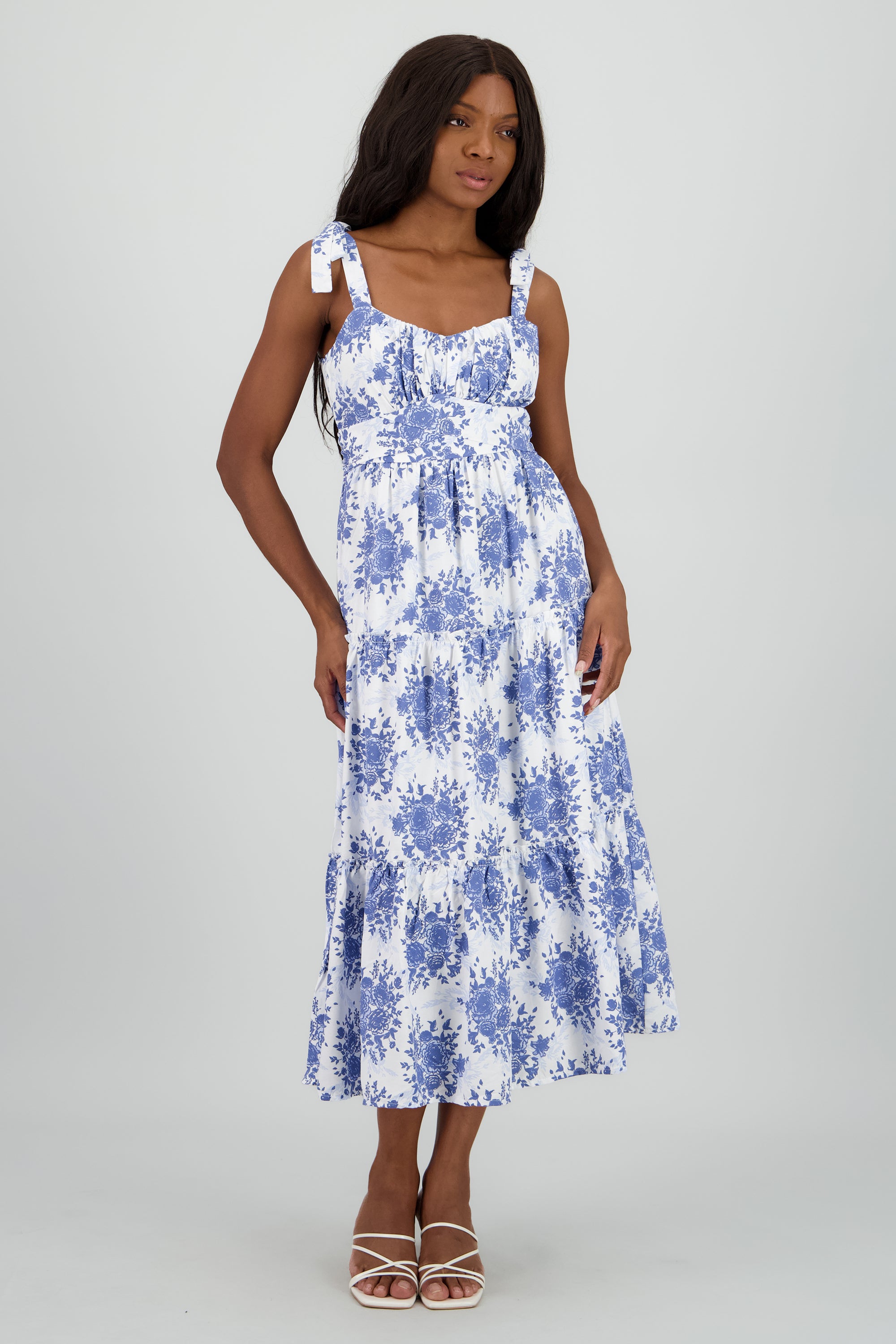 Vestido maxi olanes estampado flores AZUL REY COMBO