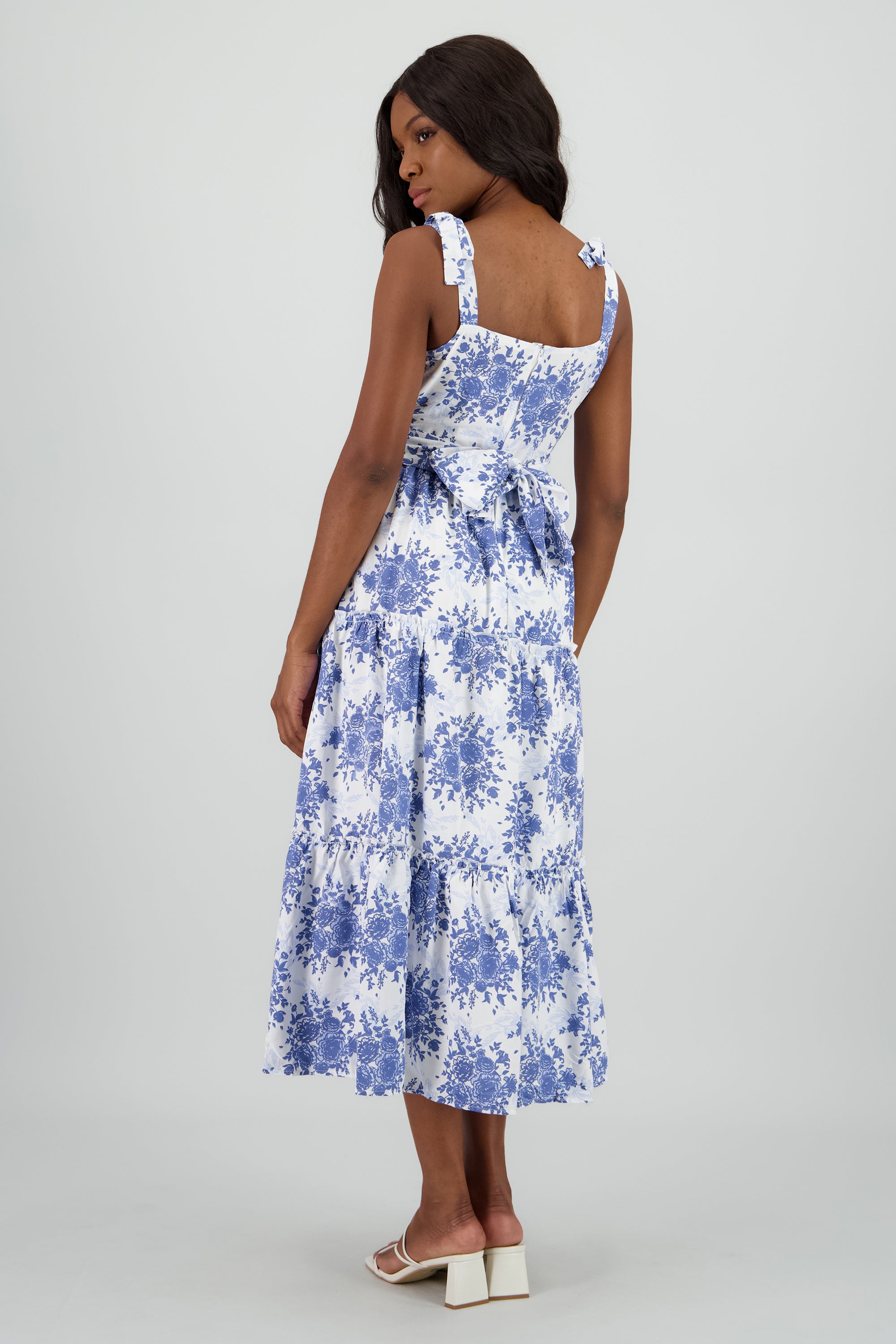 Vestido maxi olanes estampado flores AZUL REY COMBO