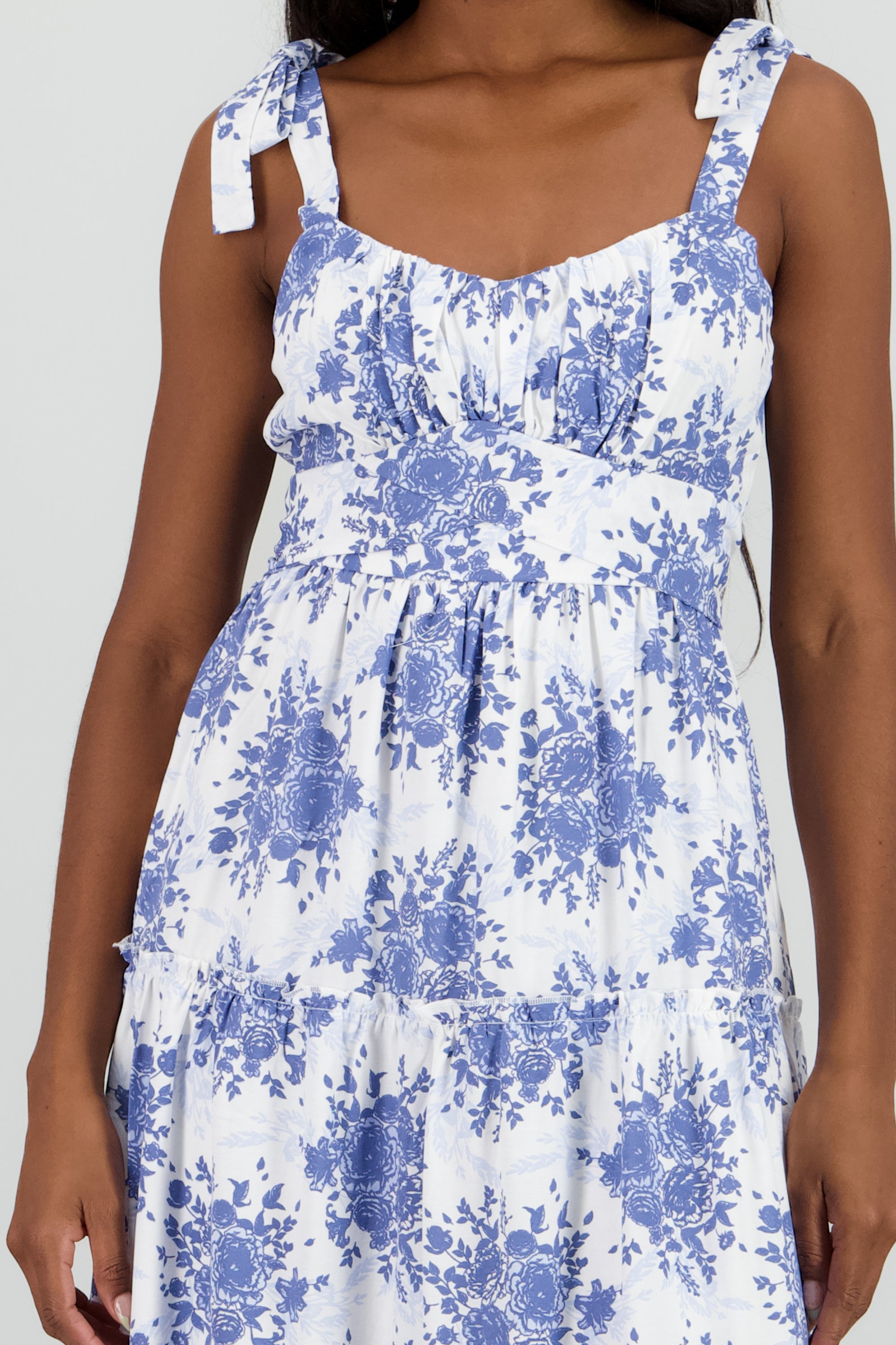 Vestido maxi olanes estampado flores AZUL REY COMBO