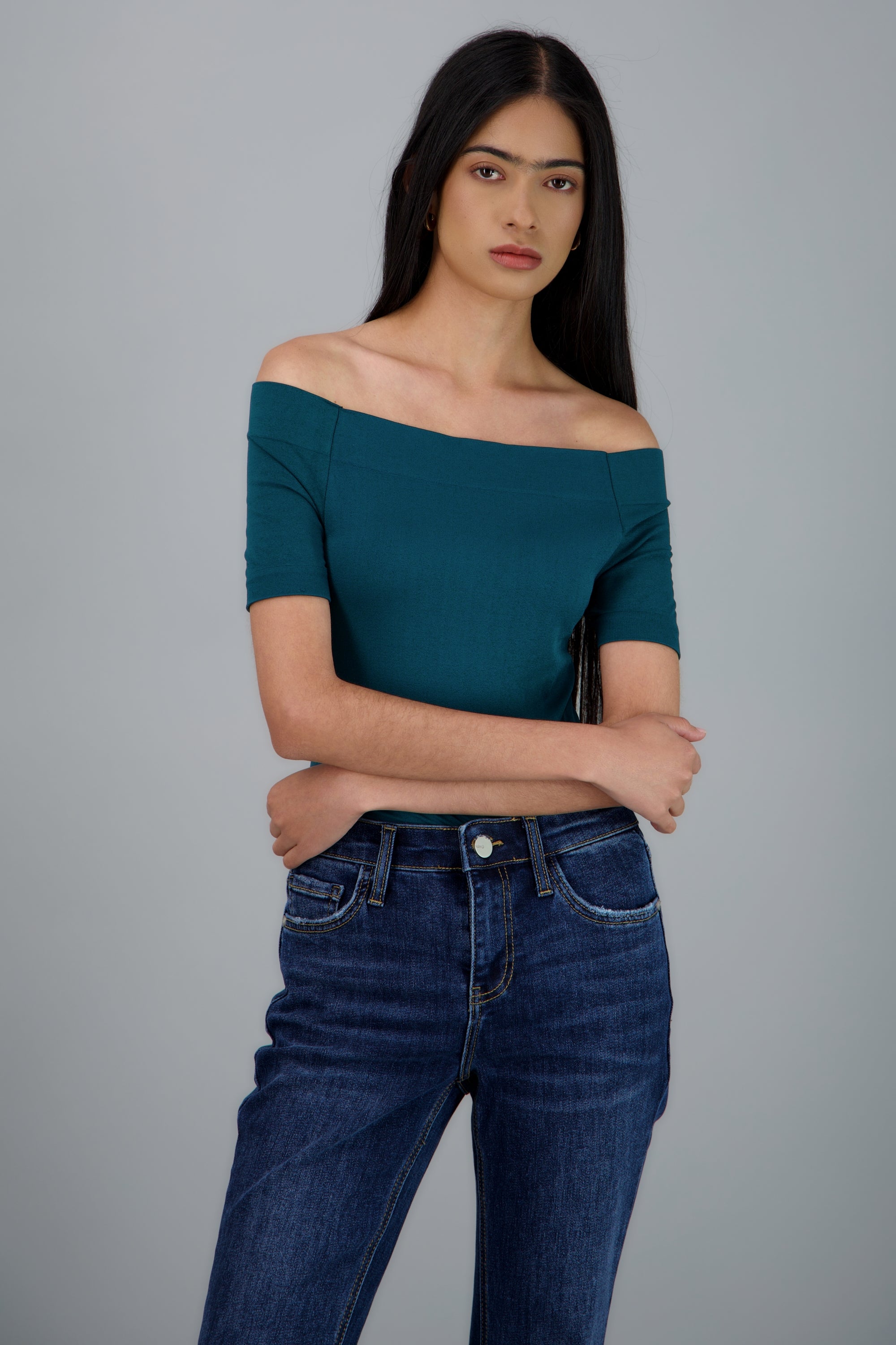 Bodysuit Liso Hombros Descubiertos AZUL PATO