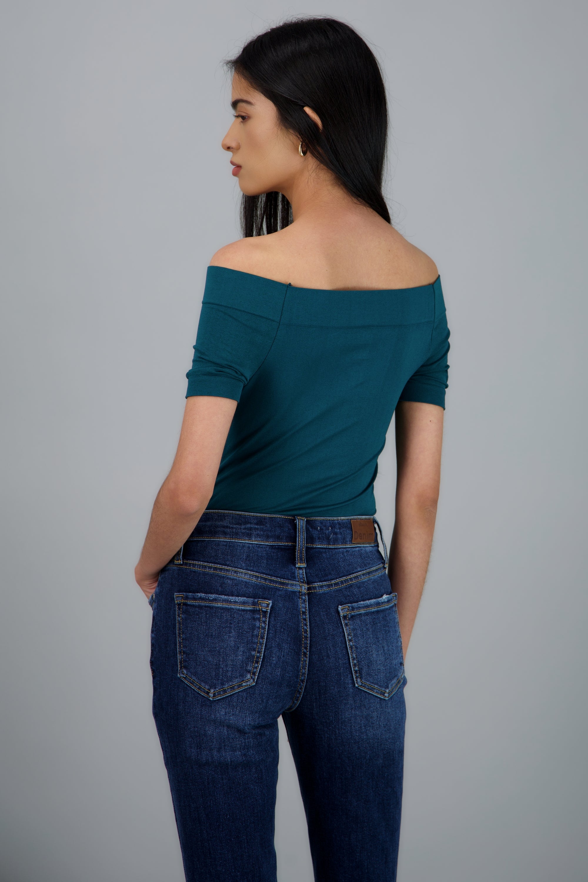 Bodysuit Liso Hombros Descubiertos AZUL PATO