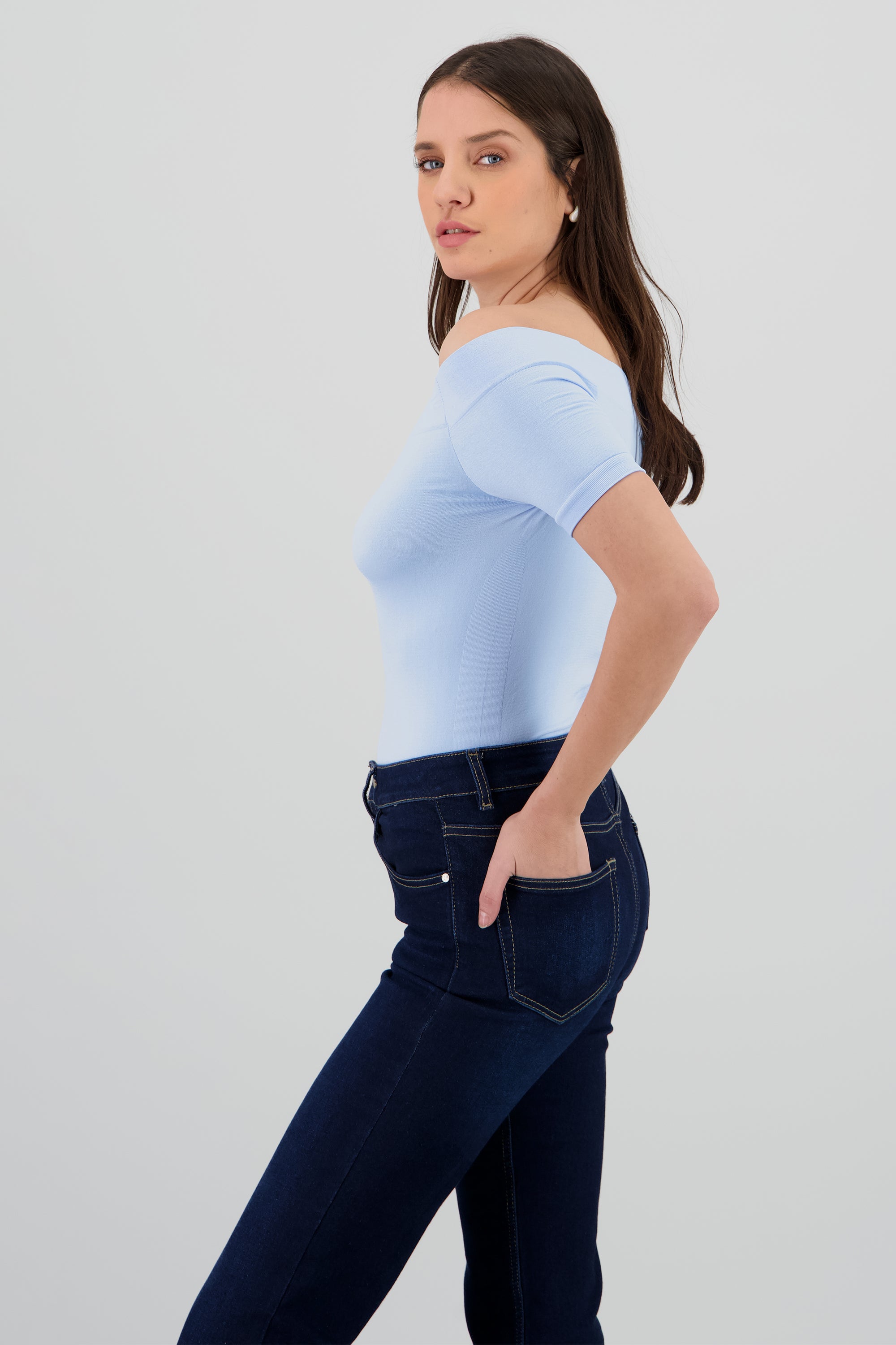 Bodysuit Liso Hombros Descubiertos AZUL CIELO