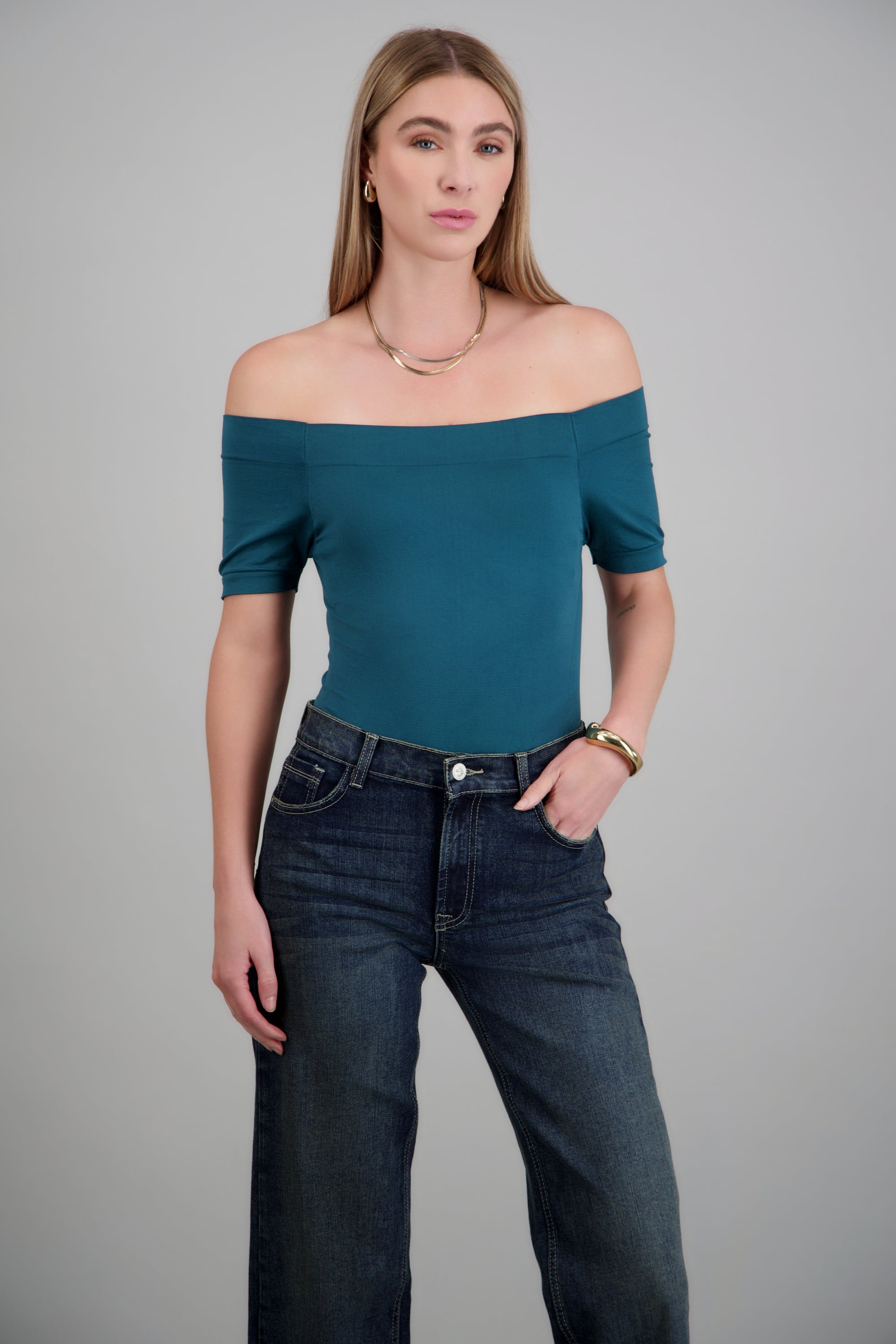 BODYSUIT OFF SHOULDER M/C AZUL PATO