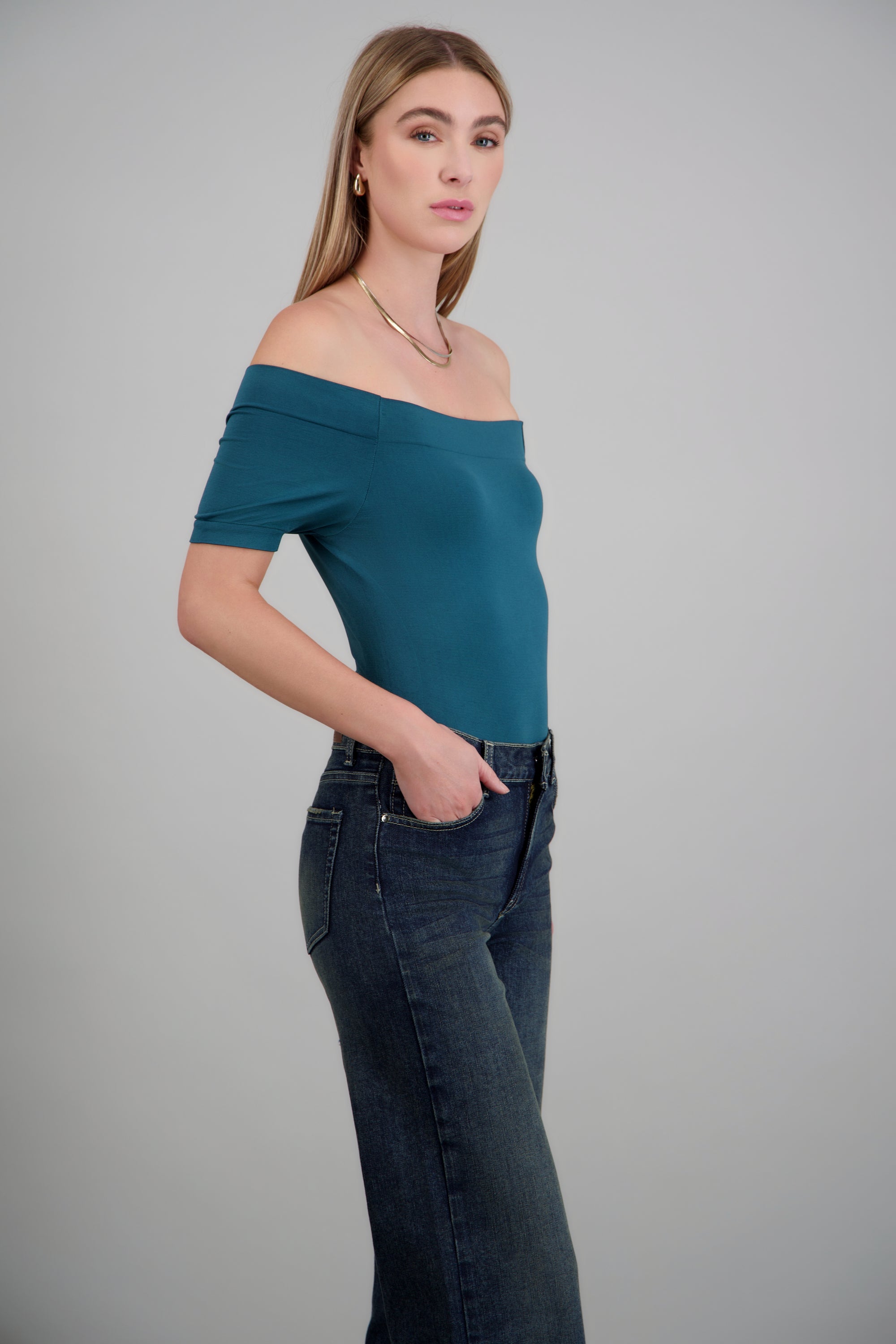 BODYSUIT OFF SHOULDER M/C AZUL PATO