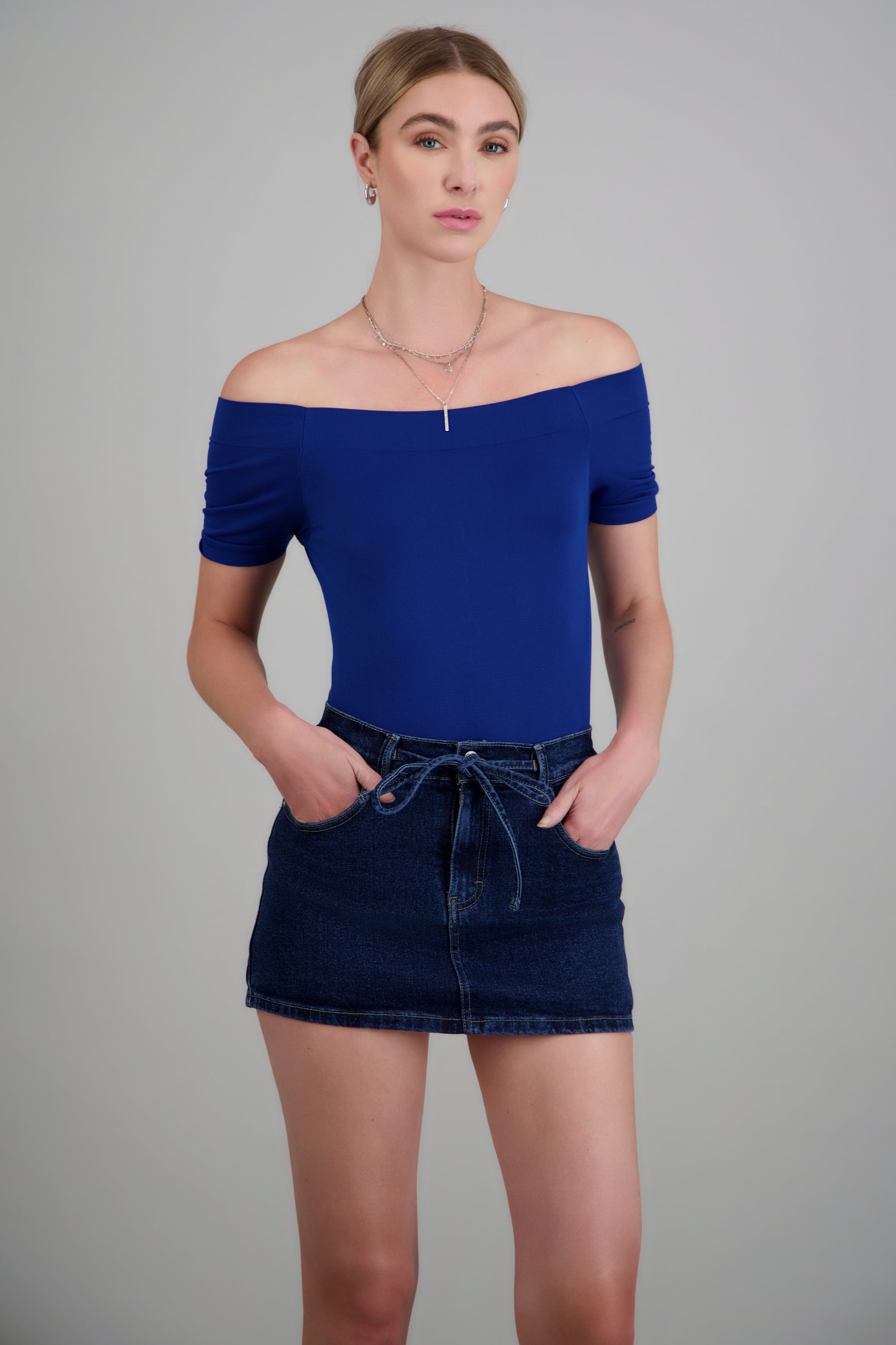 BODYSUIT OFF SHOULDER M/C AZUL REY