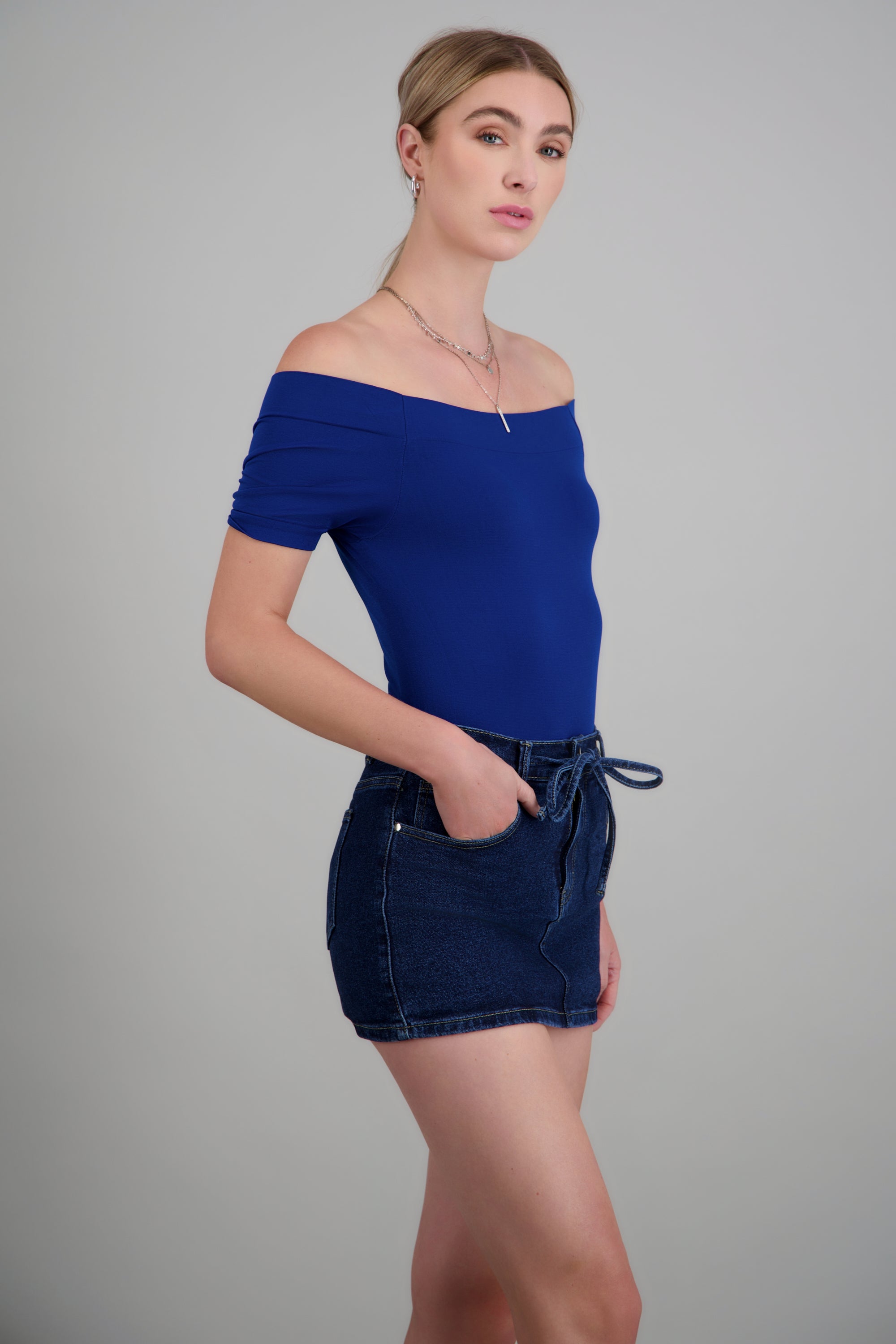 BODYSUIT OFF SHOULDER M/C AZUL REY